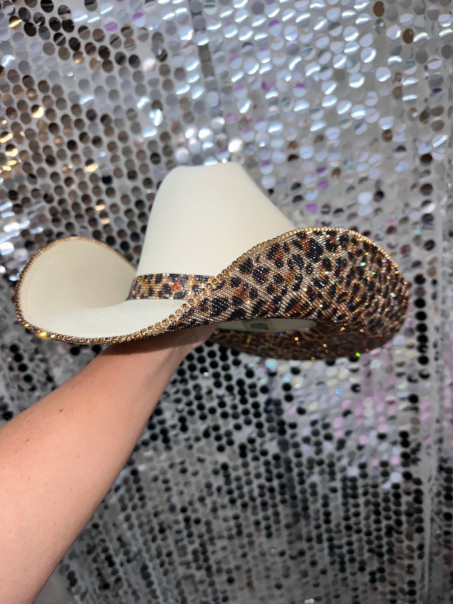 Rhinestone Cowgirl Sand & Leopard Hat (Square Style)