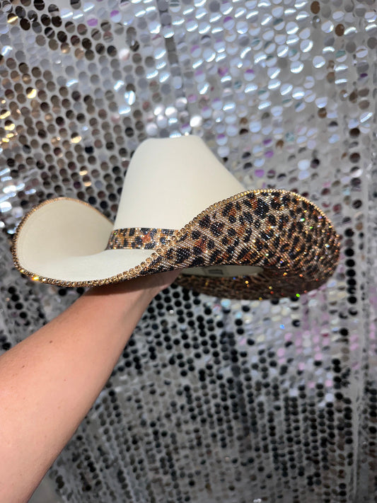 Rhinestone Cowgirl Sand & Leopard Hat (Square Style)