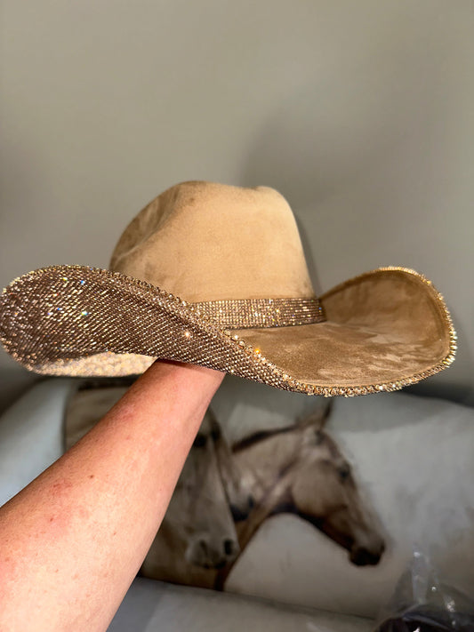 Rhinestone Cowgirl Hat Camel Suede & Lt Topaz Rhinestones