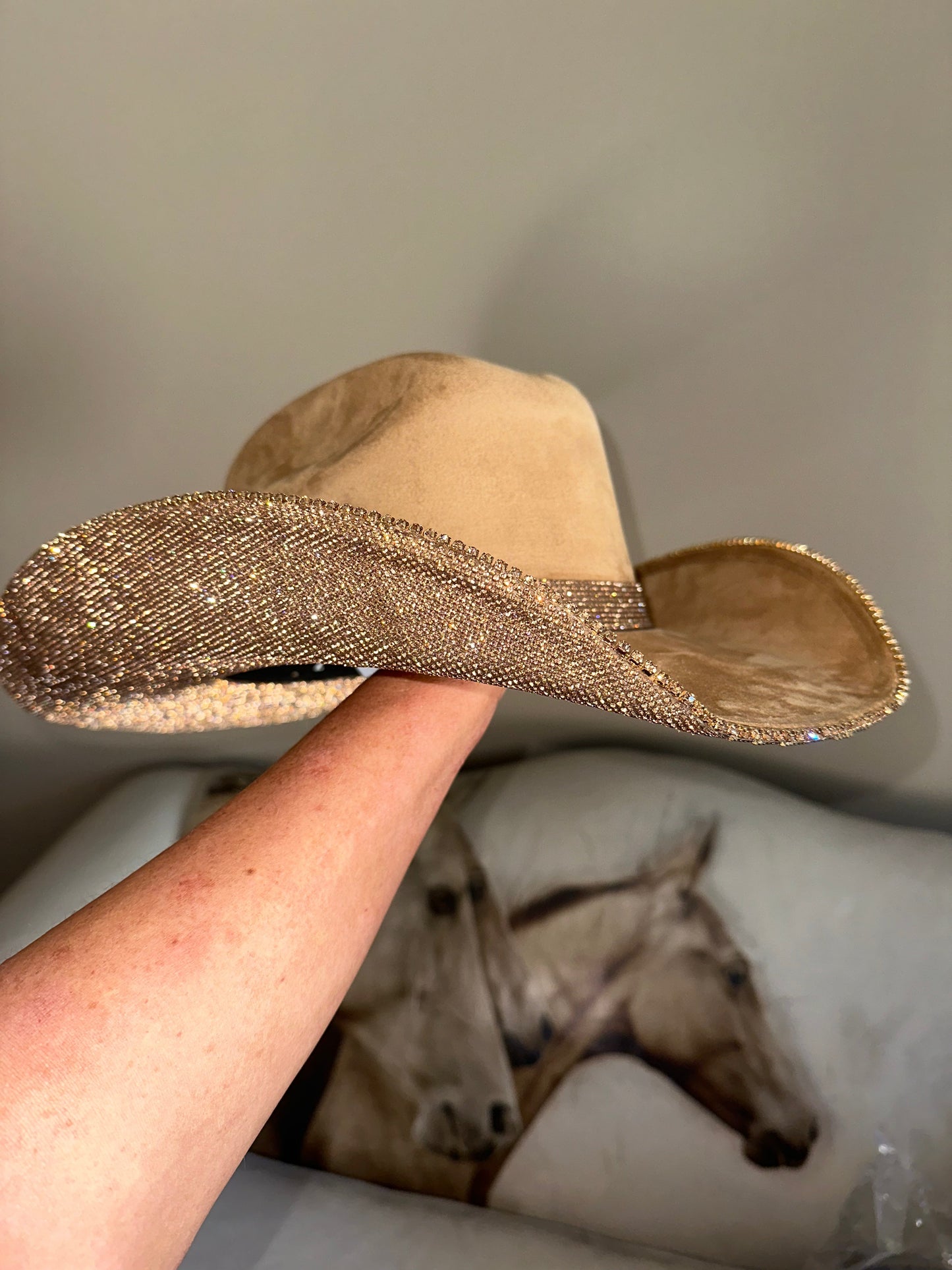 Rhinestone Cowgirl Hat Camel Suede & Lt Topaz Rhinestones