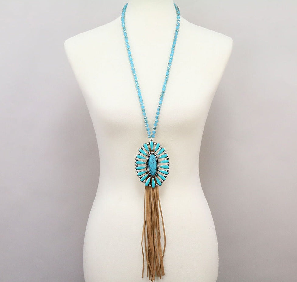 Turquoise Concho Tassel Necklace
