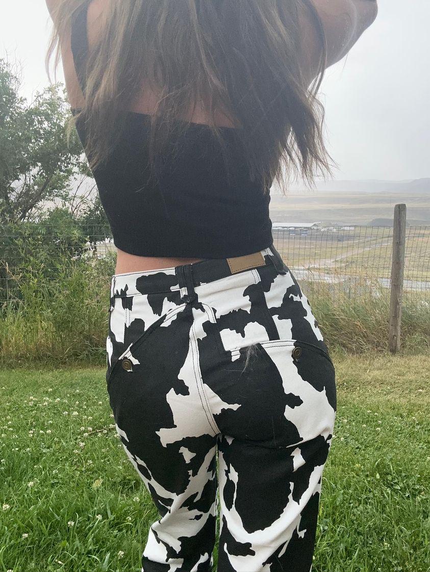 Cow Print Denim Cropped Jeans