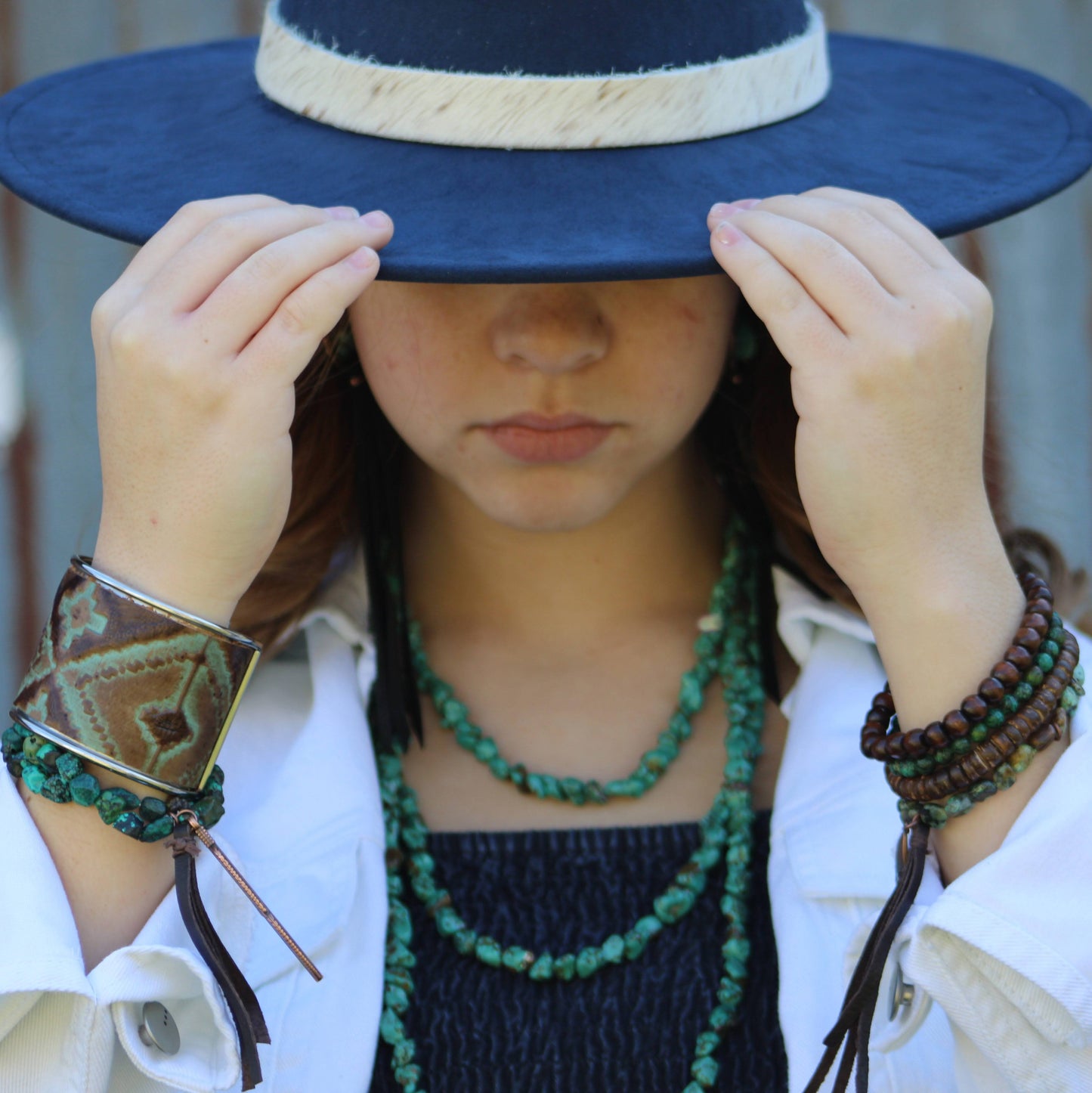 The Jewelry Junkie Double Strand Natural Turquoise Bracelet w/ Feather and Tassel 806n