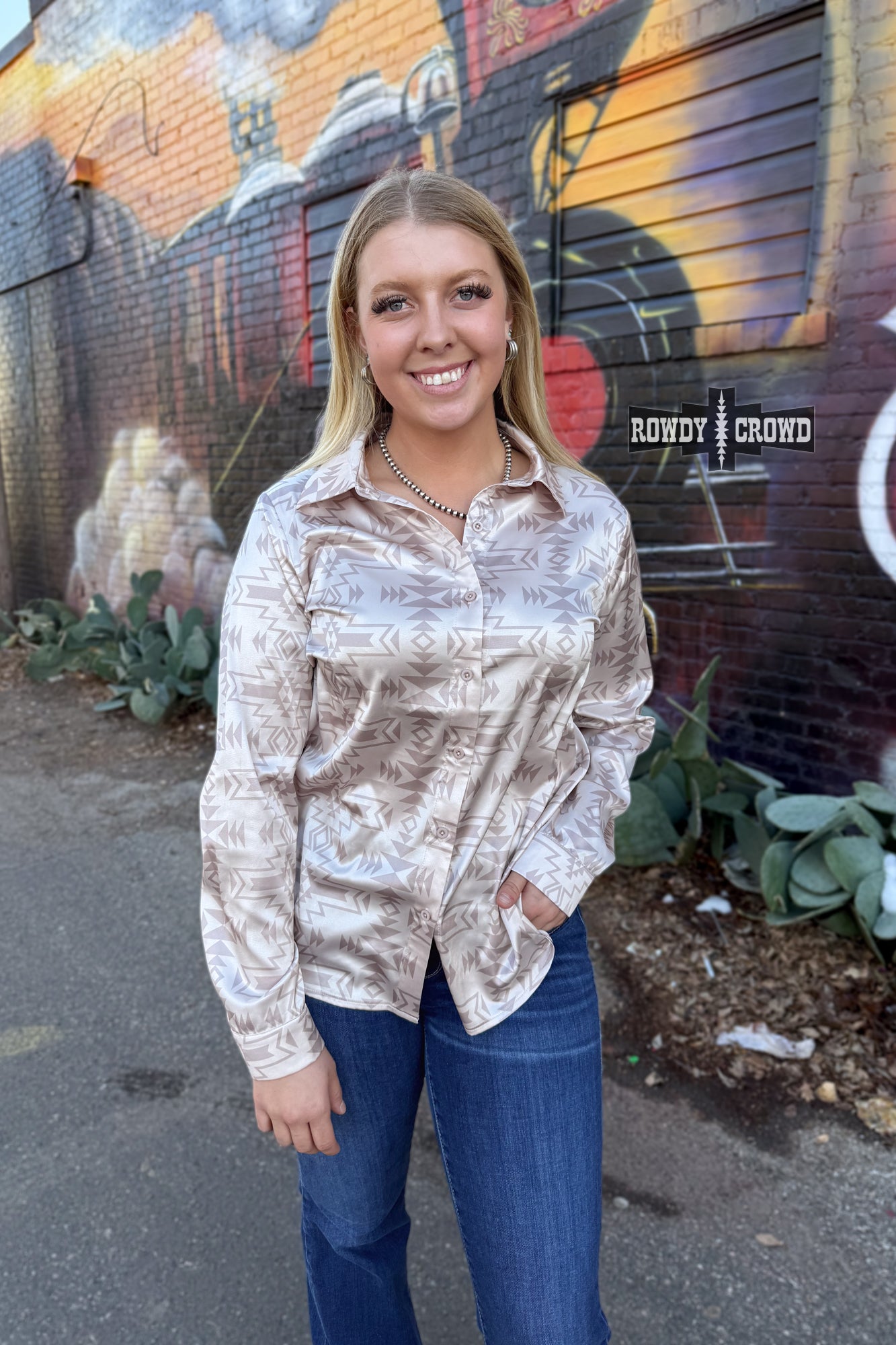 Shiner Silky Satin Aztec Button Up Shirt