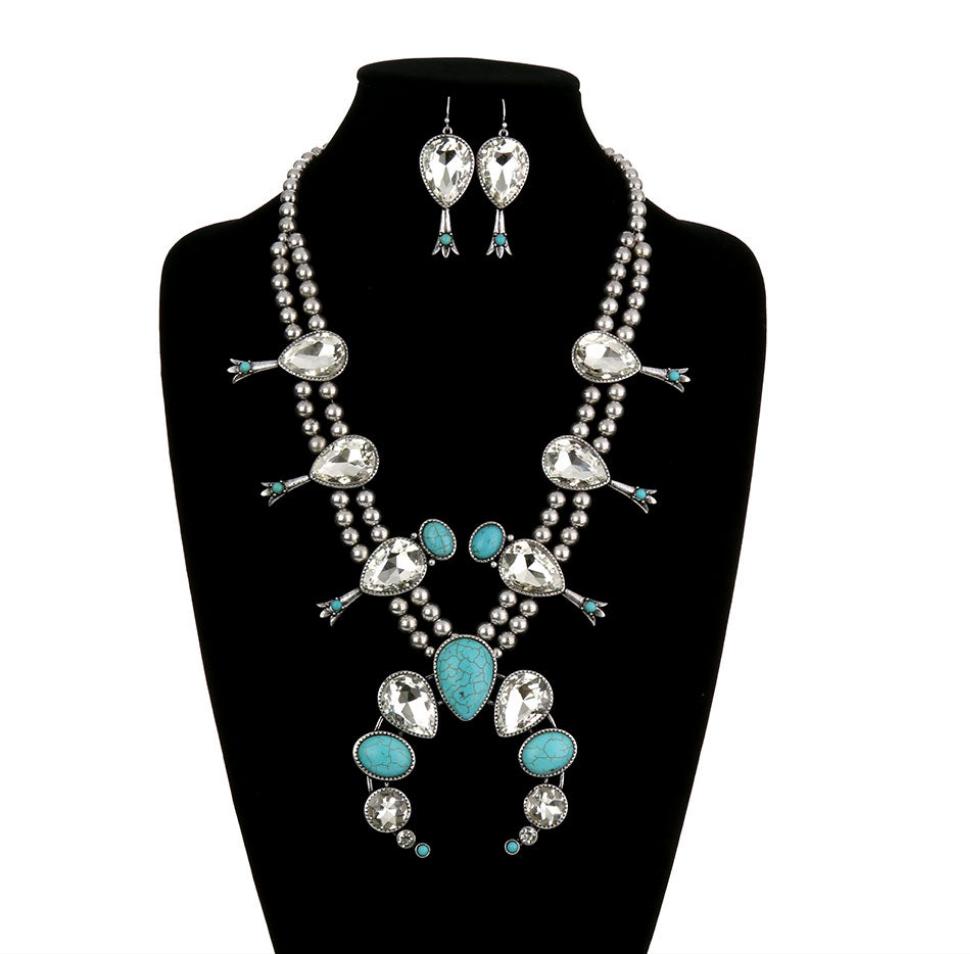 Dolly Rhinestone Crystal Squash Blossom Necklace Set