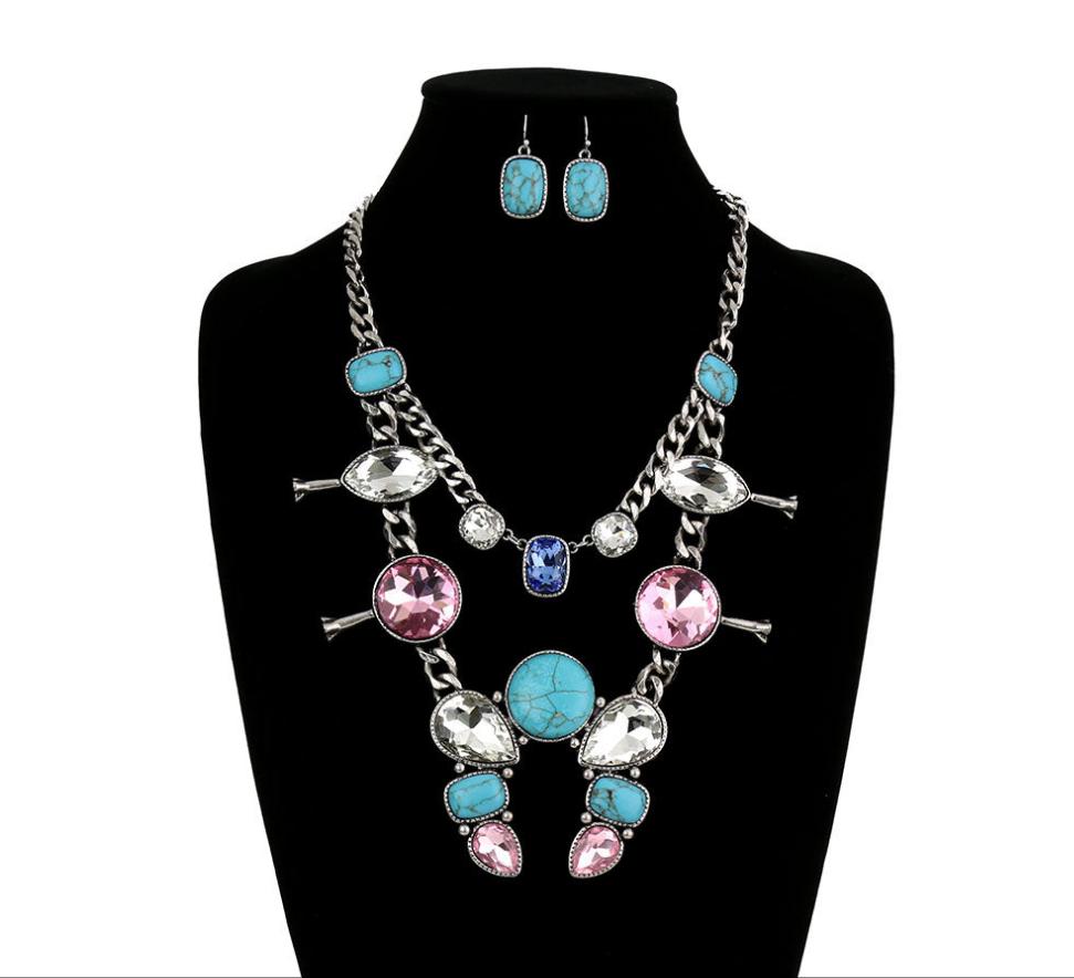 Loretta Rhinestone Crystal Squash Blossom Necklace set
