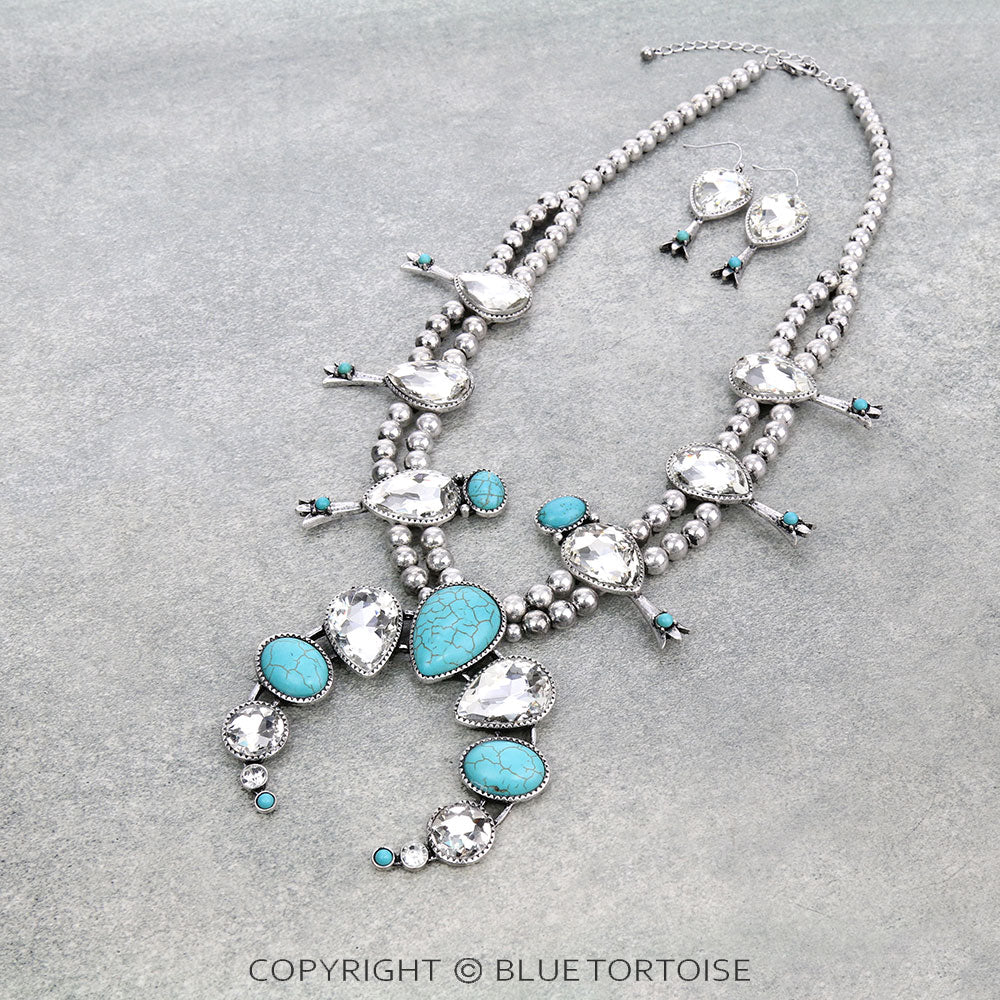 Dolly Rhinestone Crystal Squash Blossom Necklace Set