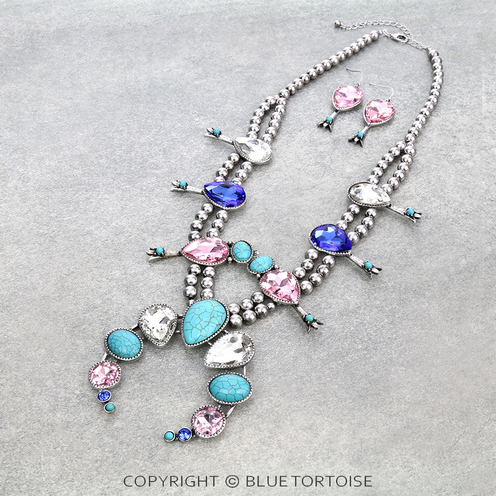 Reba Rhinestone Crystal Squash Blossom Necklace