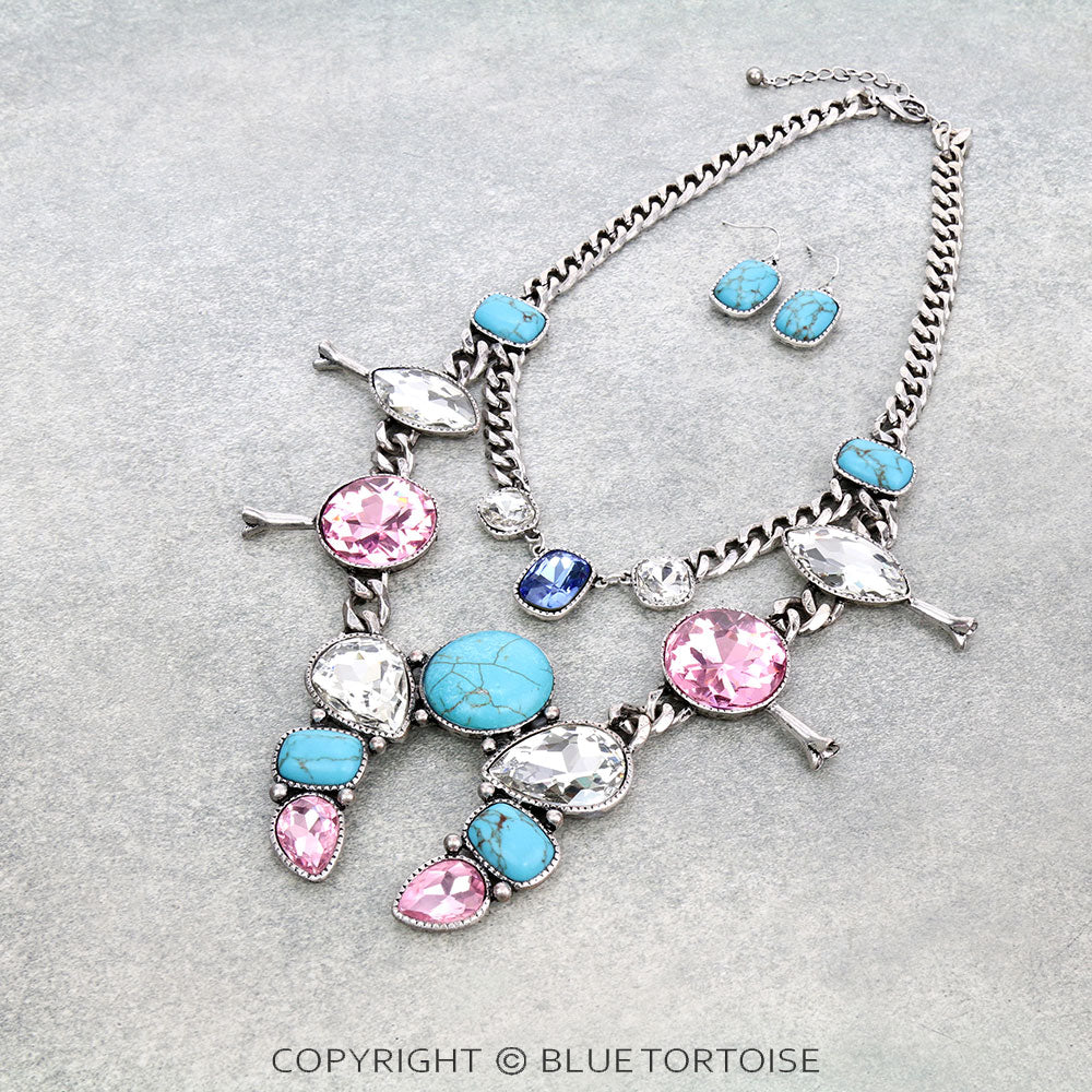 Loretta Rhinestone Crystal Squash Blossom Necklace set