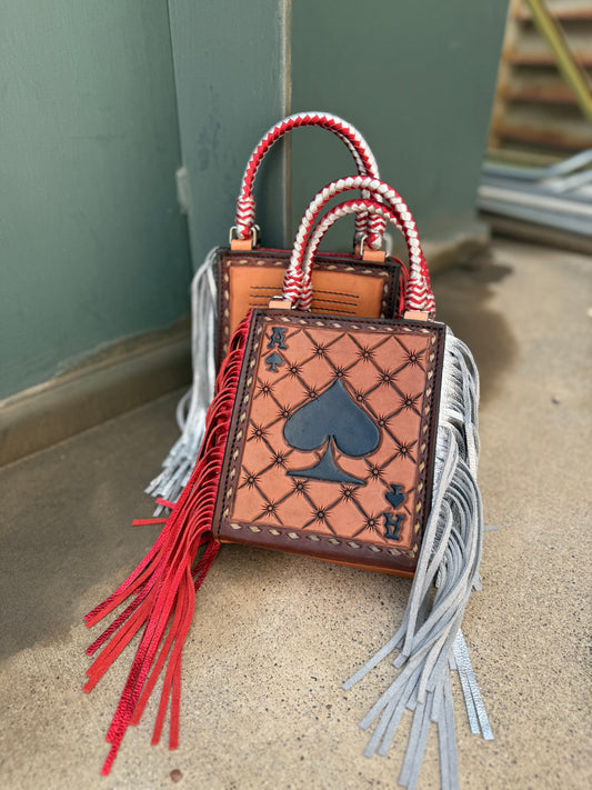 Alamo Saddlery The Card Handbag- Ace with Red & Silver Fringe
