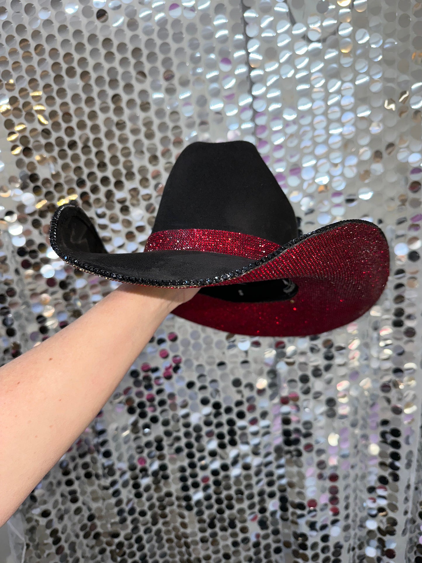 Rhinestone Cowgirl Black Suede & Maroon Rhinestones