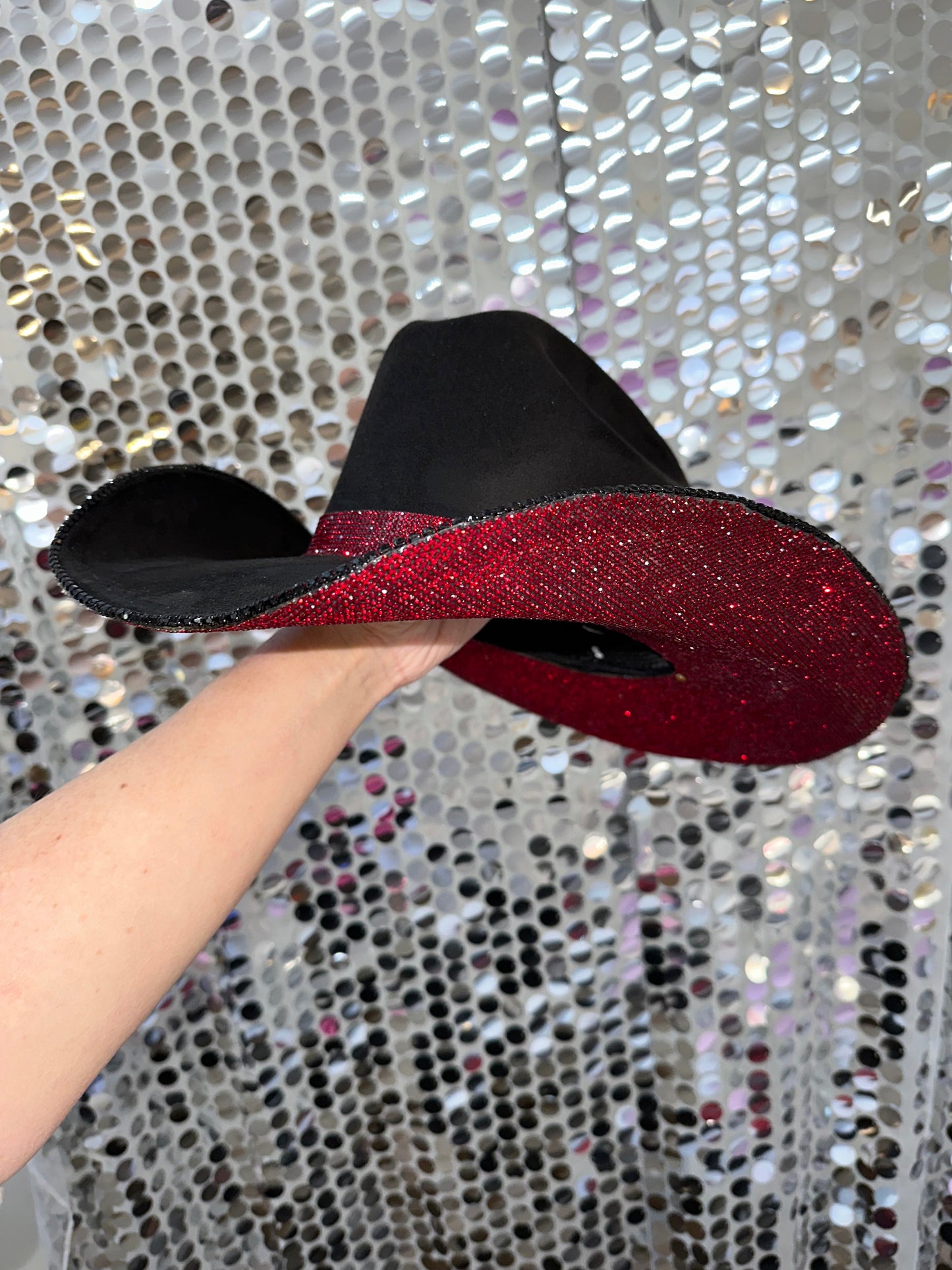 Rhinestone Cowgirl Black Suede & Maroon Rhinestones
