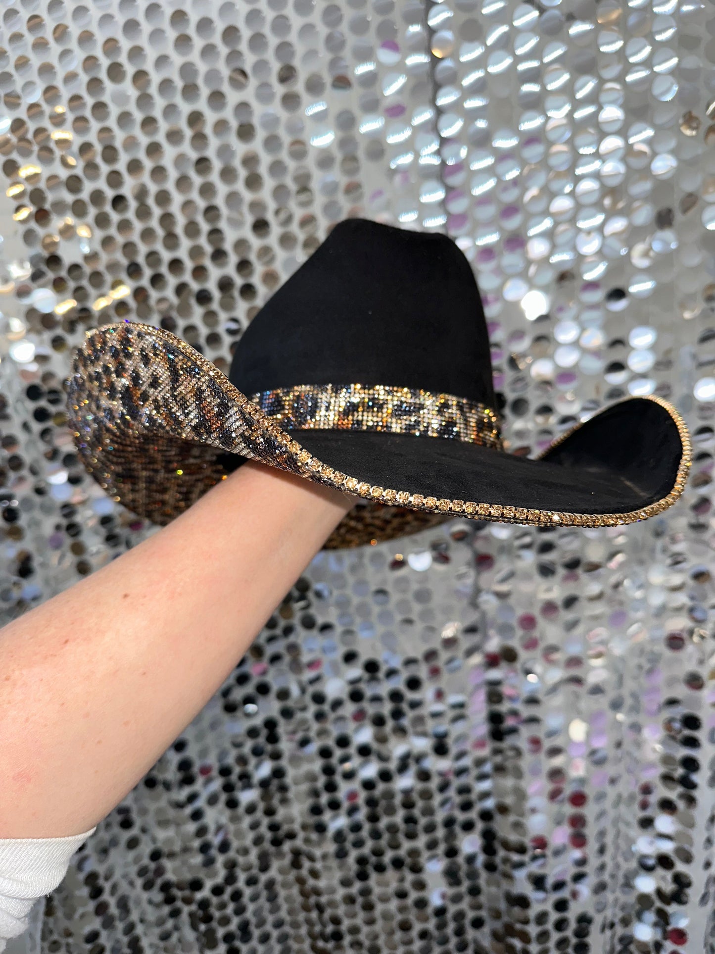 Rhinestone Cowgirl Black Suede & Brown Leopard Rhinestones