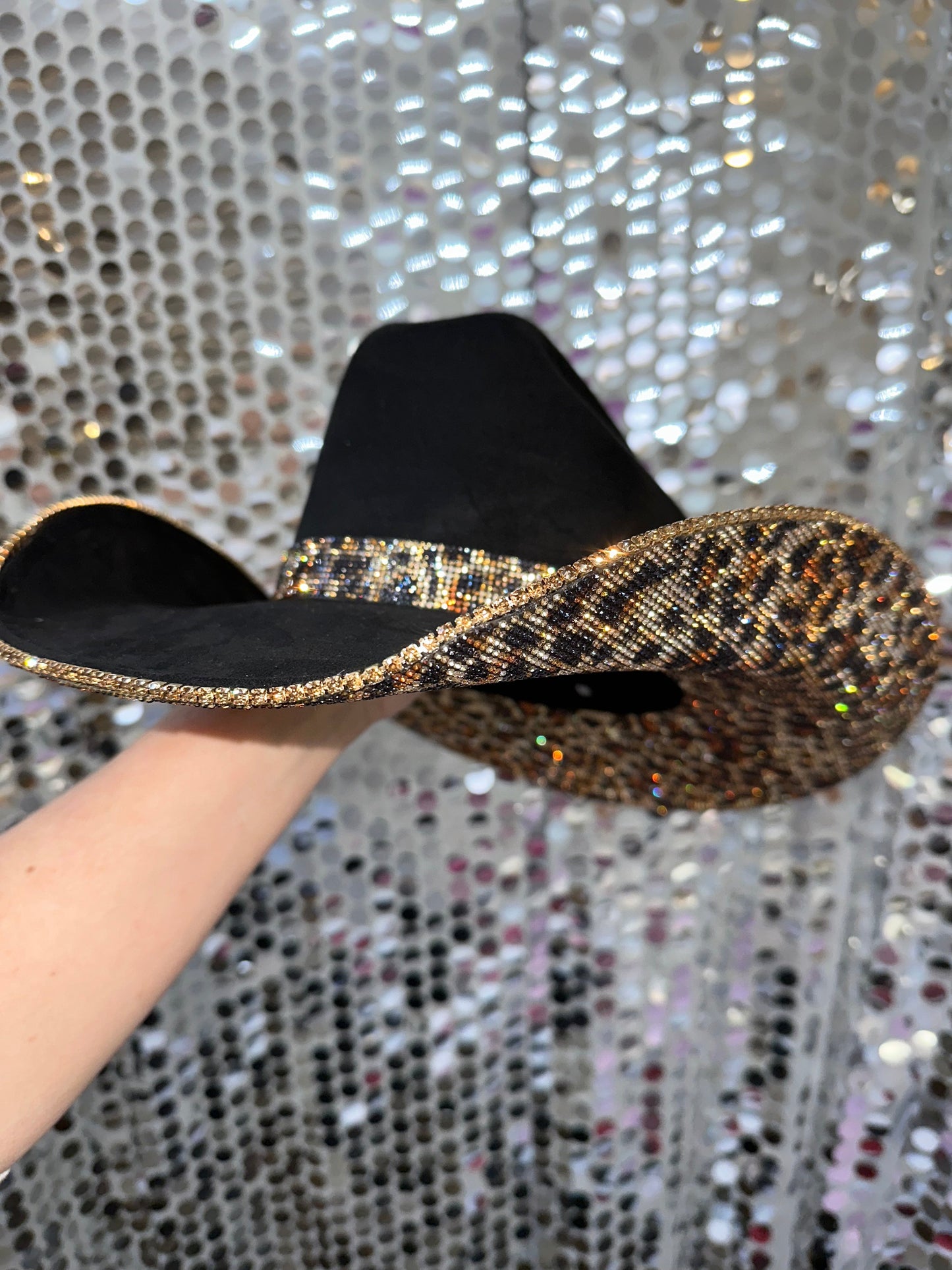 Rhinestone Cowgirl Black Suede & Brown Leopard Rhinestones