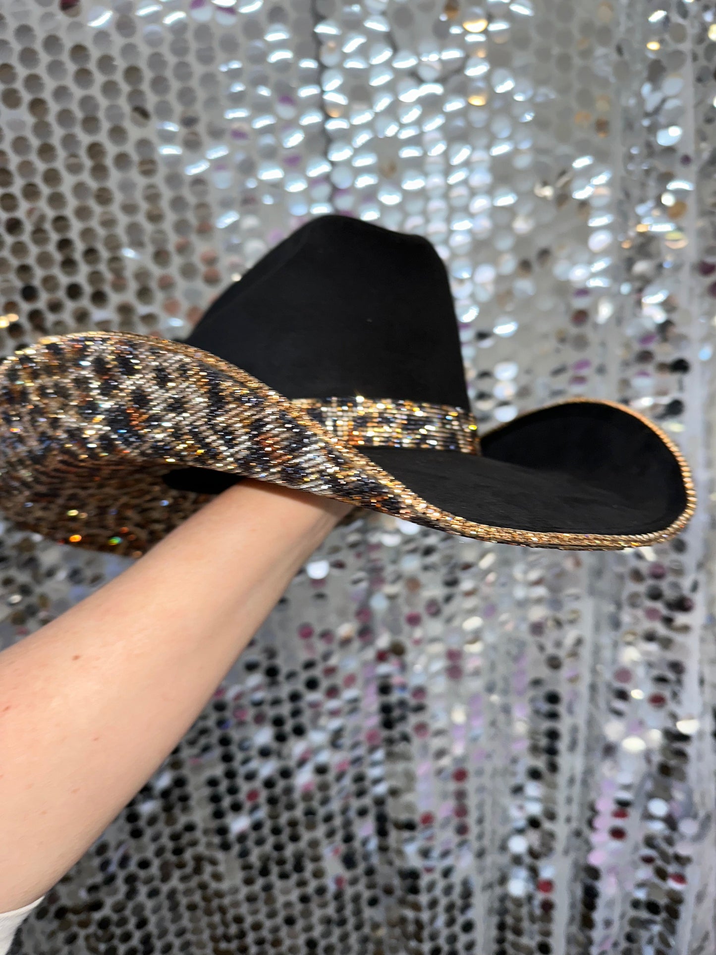 Rhinestone Cowgirl Black Suede & Brown Leopard Rhinestones