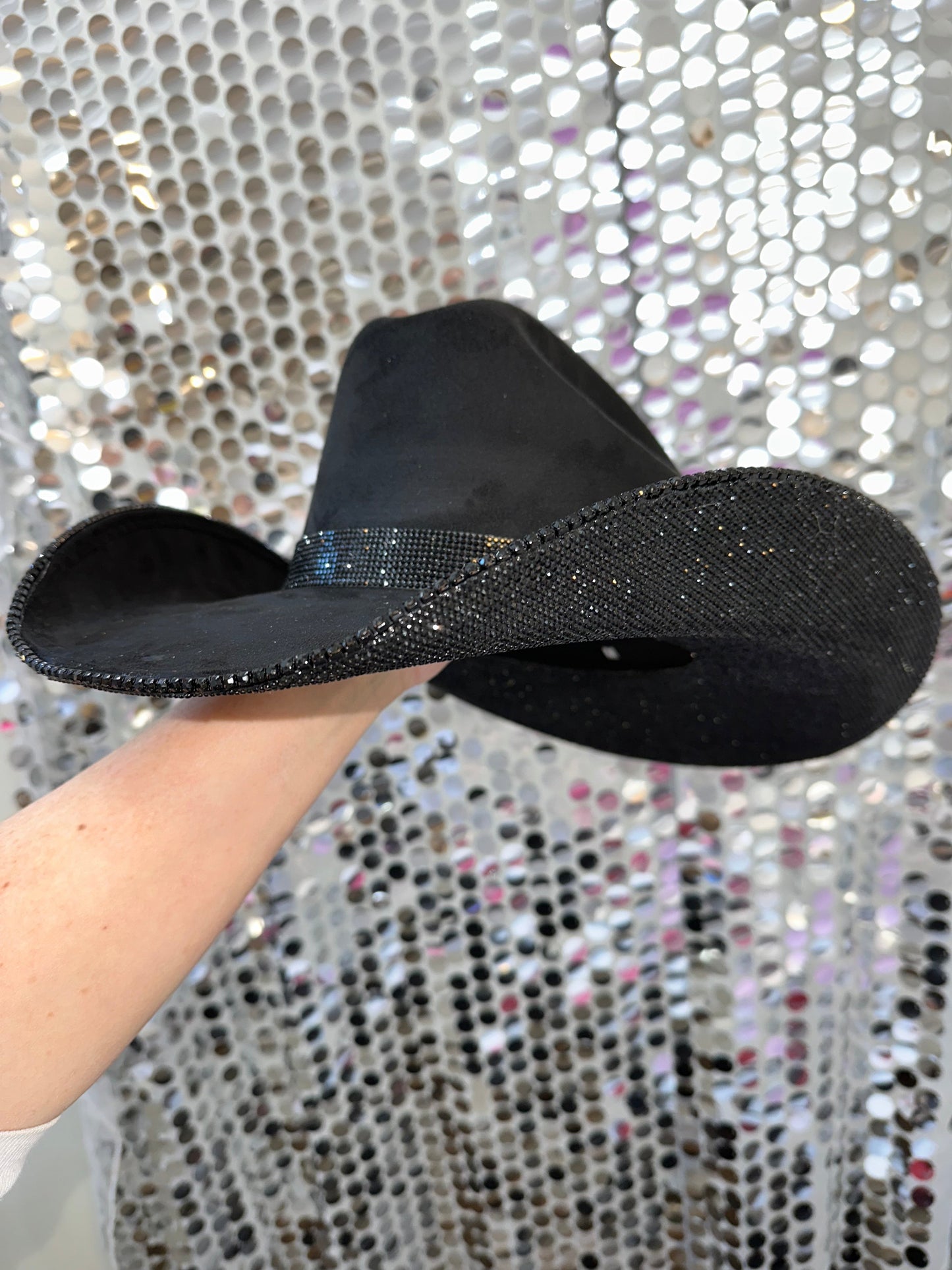 Rhinestone Cowgirl Hat Black Suede & Black Rhinestones