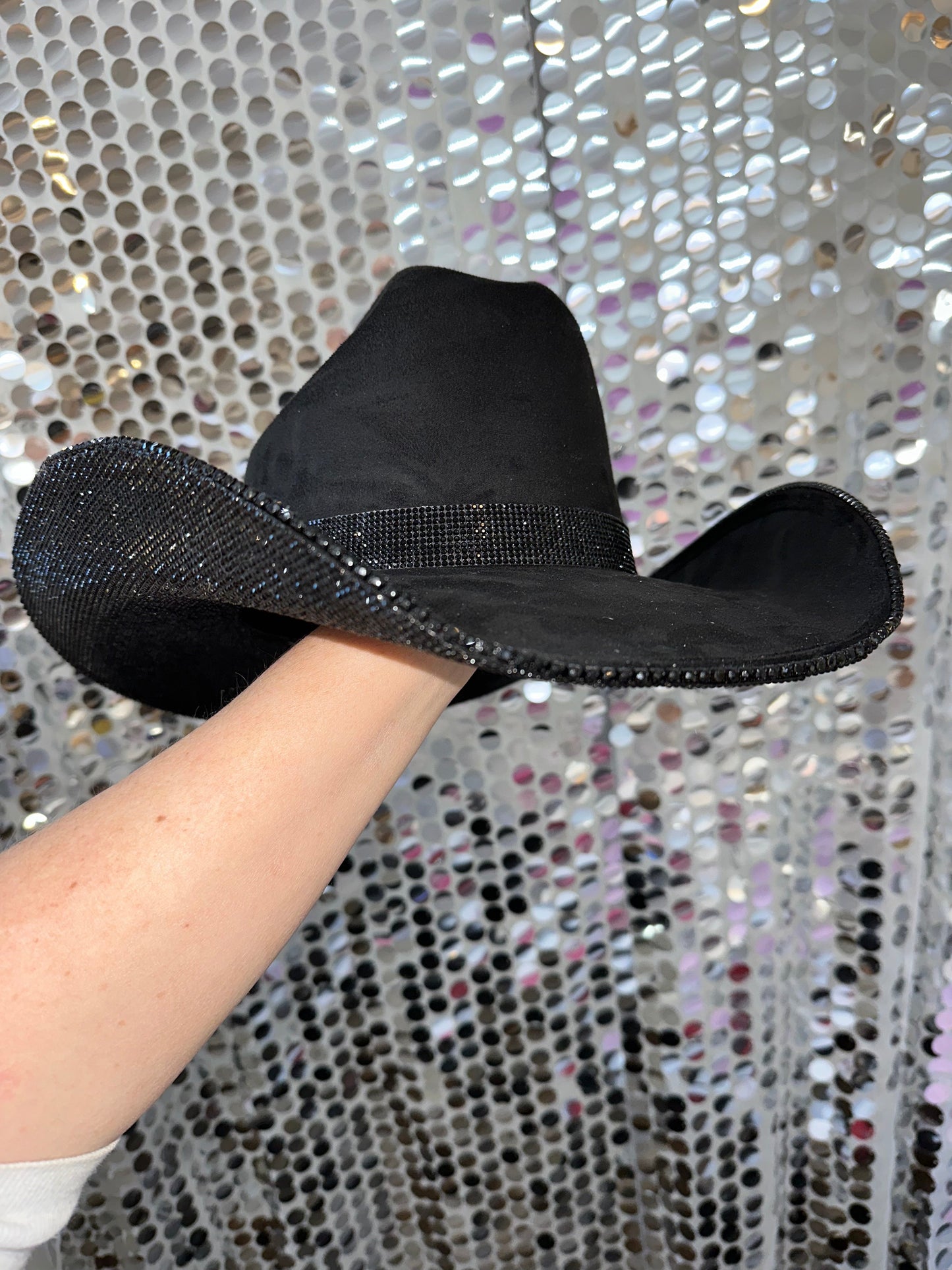 Rhinestone Cowgirl Hat Black Suede & Black Rhinestones