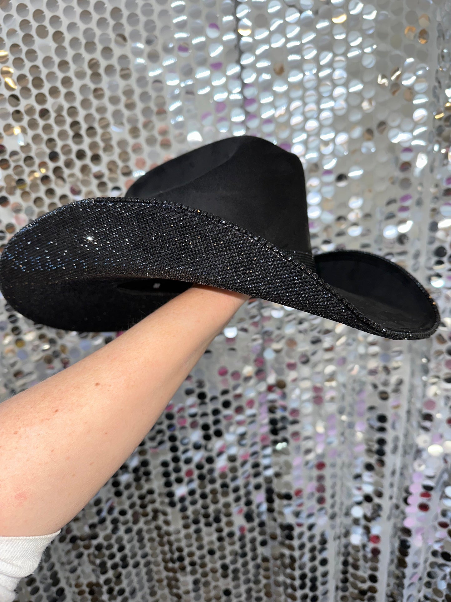 Rhinestone Cowgirl Hat Black Suede & Black Rhinestones