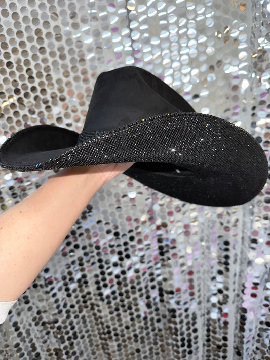 Rhinestone Cowgirl Hat Black Suede & Black Rhinestones