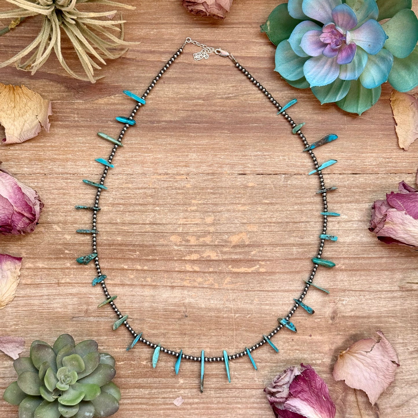 Sterling Silver Pearl & Long Blue Turquoise Necklace – 21”