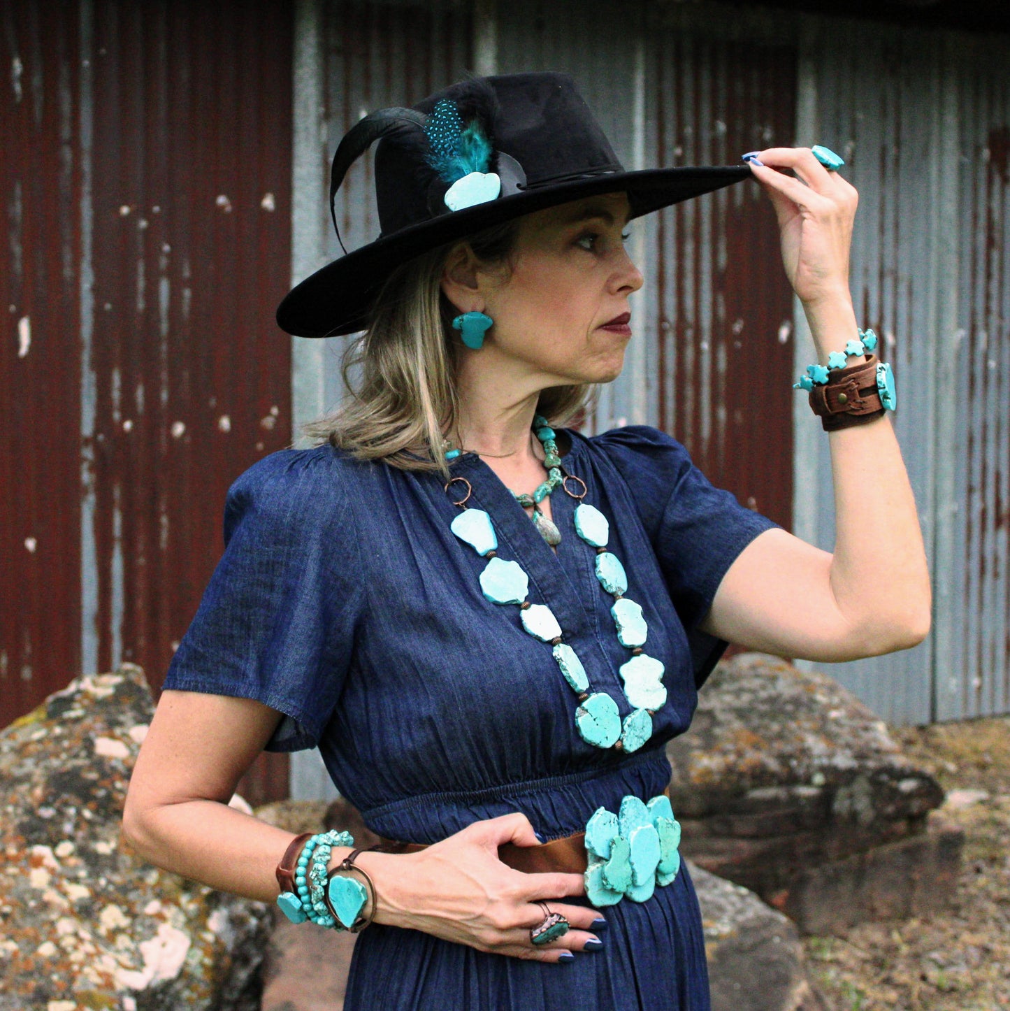 The Jewelry Junkie Turquoise Slab Earring Studs-Blue 200bn