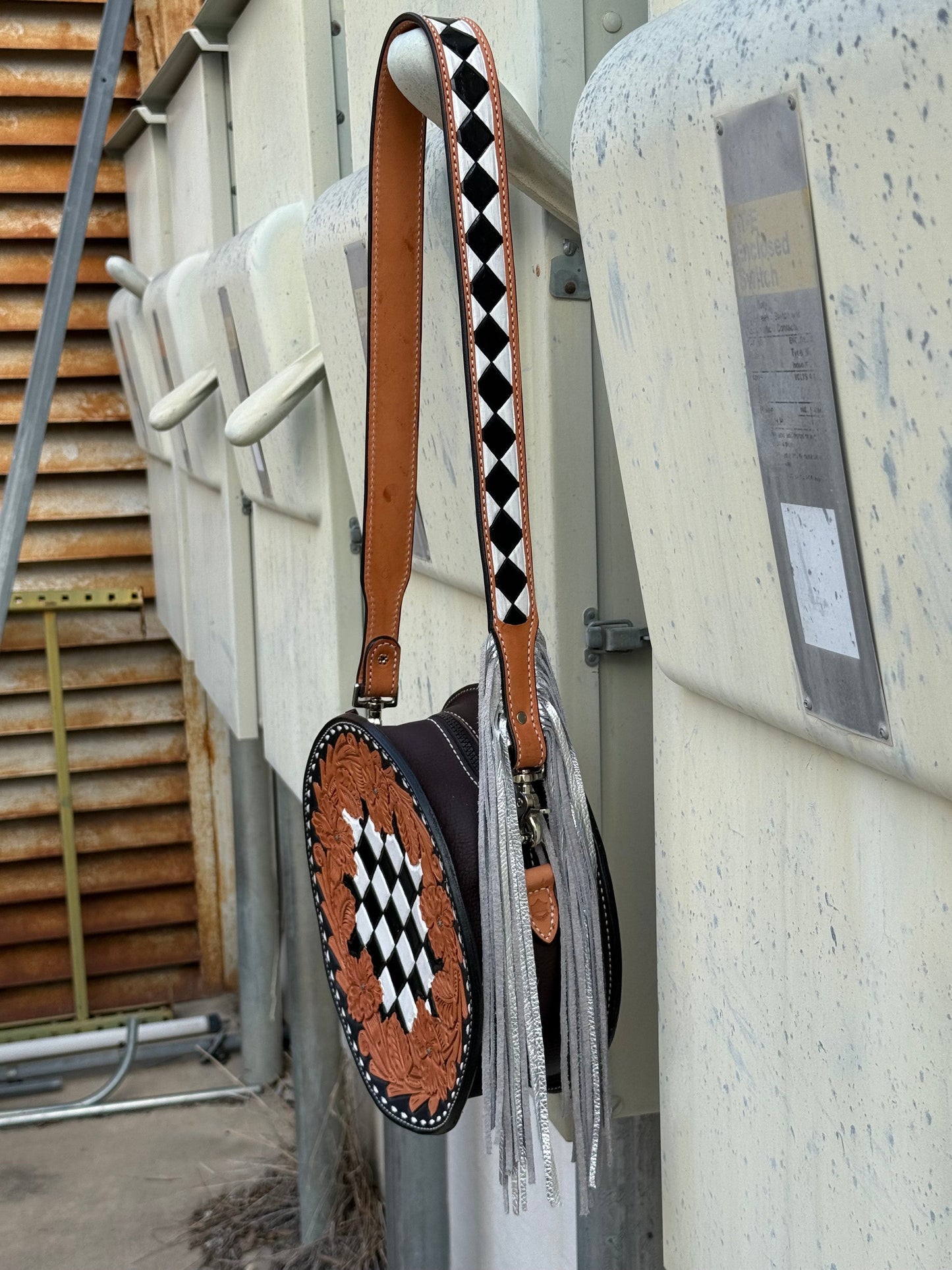 Alamo Saddlery 11" Canteen - Checkered w/ fringe strap