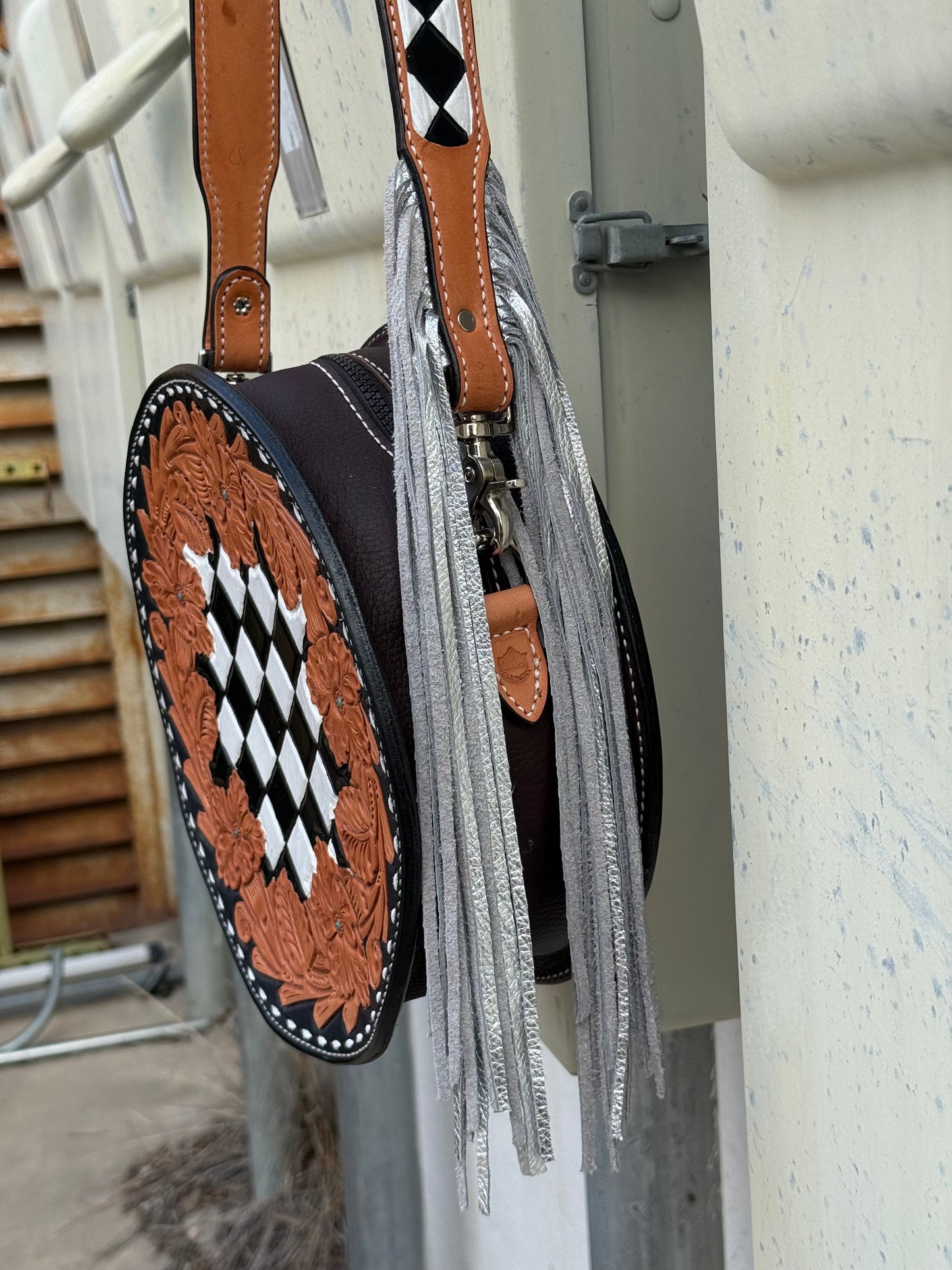 Alamo Saddlery 11" Canteen - Checkered w/ fringe strap