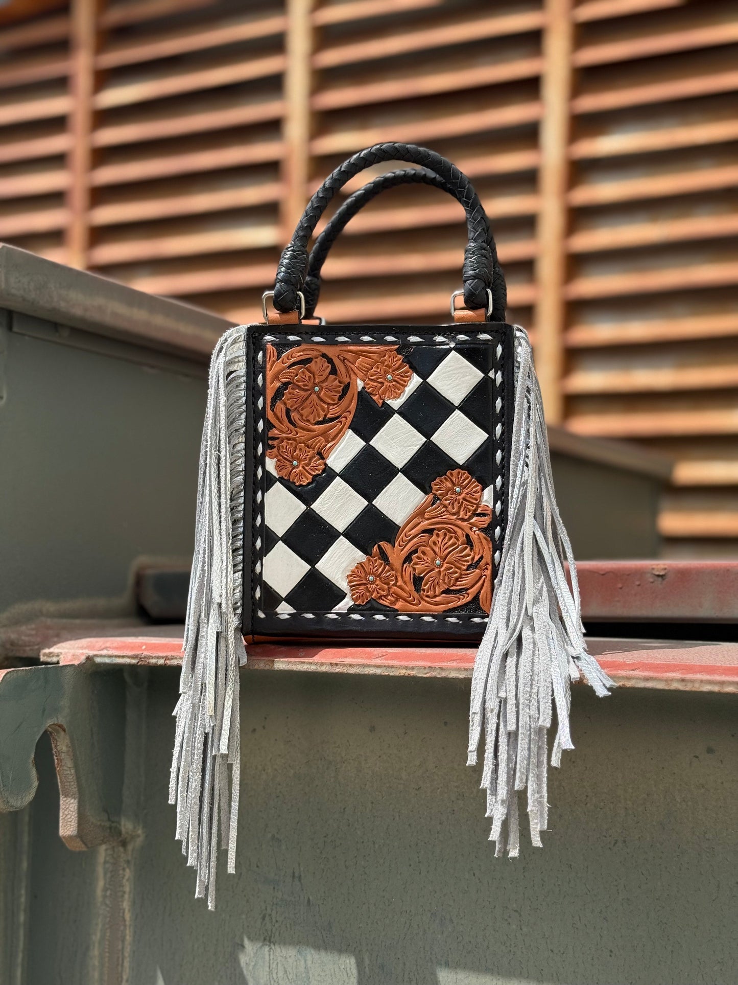 Alamo Saddlery The Card Handbag- Checkered with Fringe