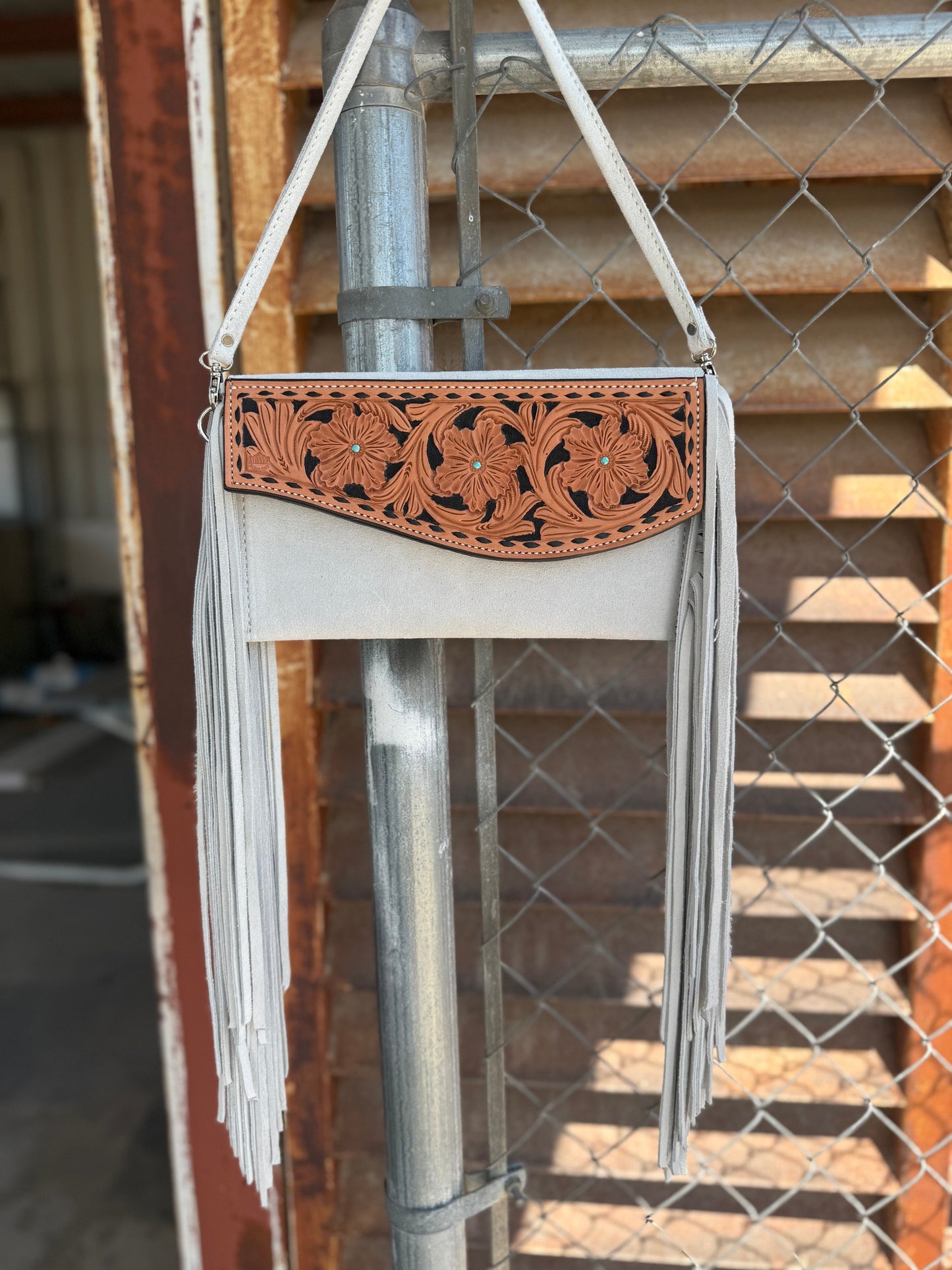 Alamo Saddlery Fringe Clutch- El Pinto on pearl