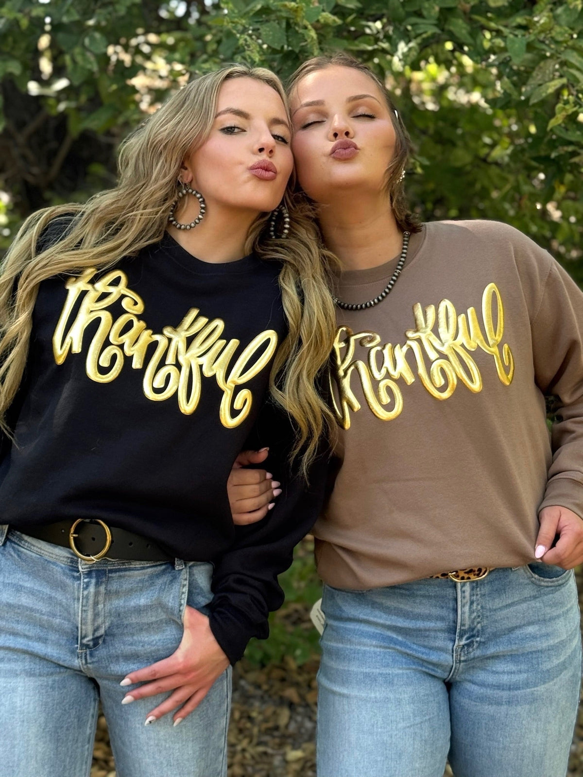 Thankful in Gold Metallic Puff Sweatshirt