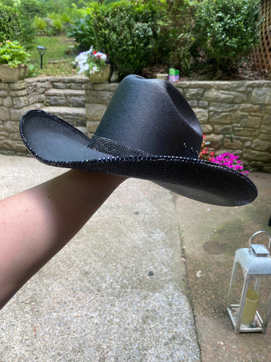 Rhinestone Cowgirl Hat "Blacked Out" - Underneath Brim Only