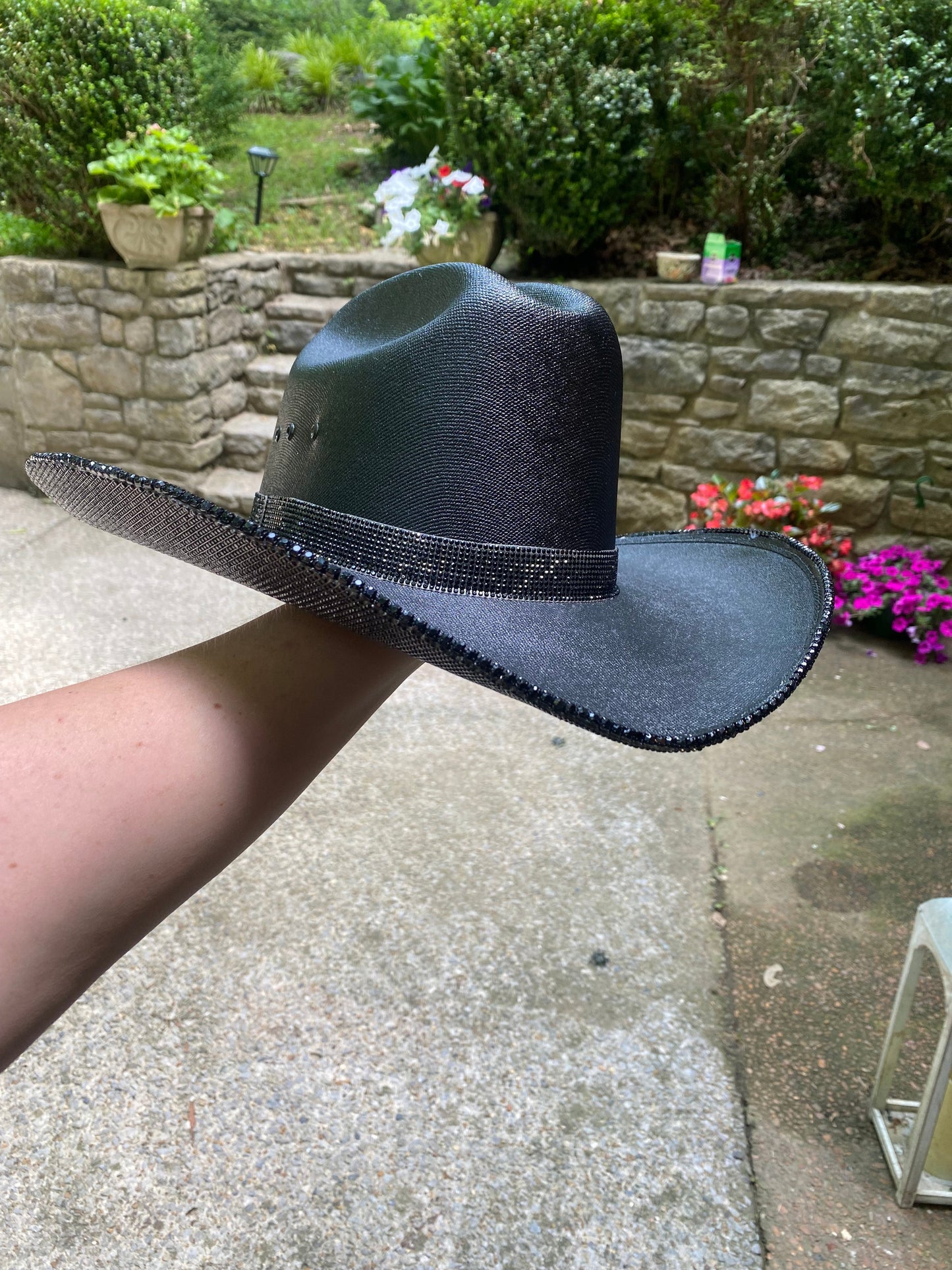 Rhinestone Cowgirl Hat "Blacked Out" - Underneath Brim Only