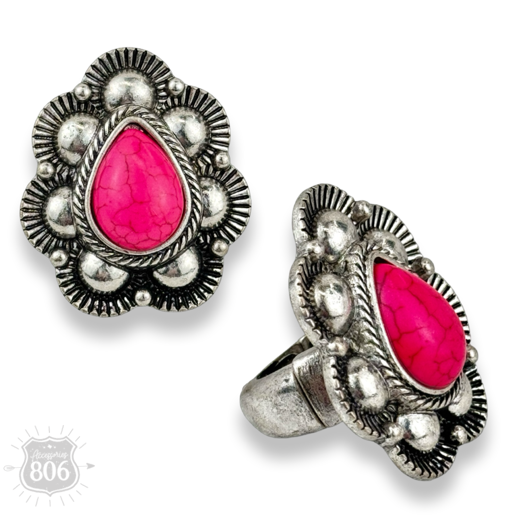 Pink Panache Scalloped stone teardrop stretch ring