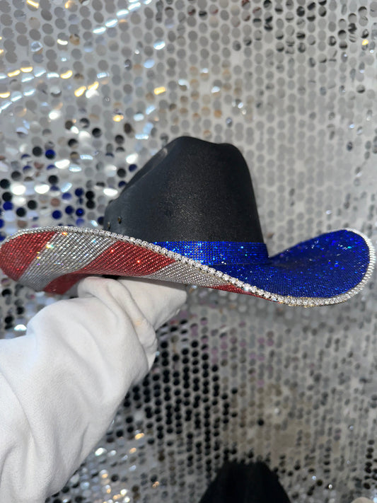 Rhinestone Cowgirl The "America" Hat in Black - Blue Rhinestones on Top