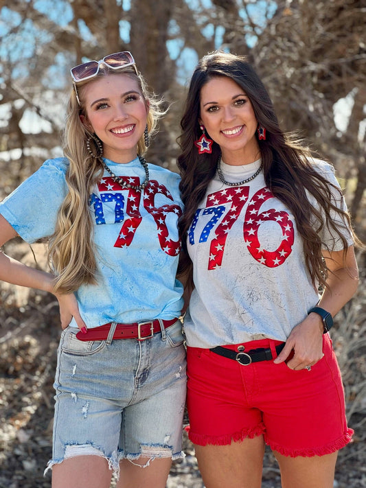 1776 in Metallic Puff with Stars Tee