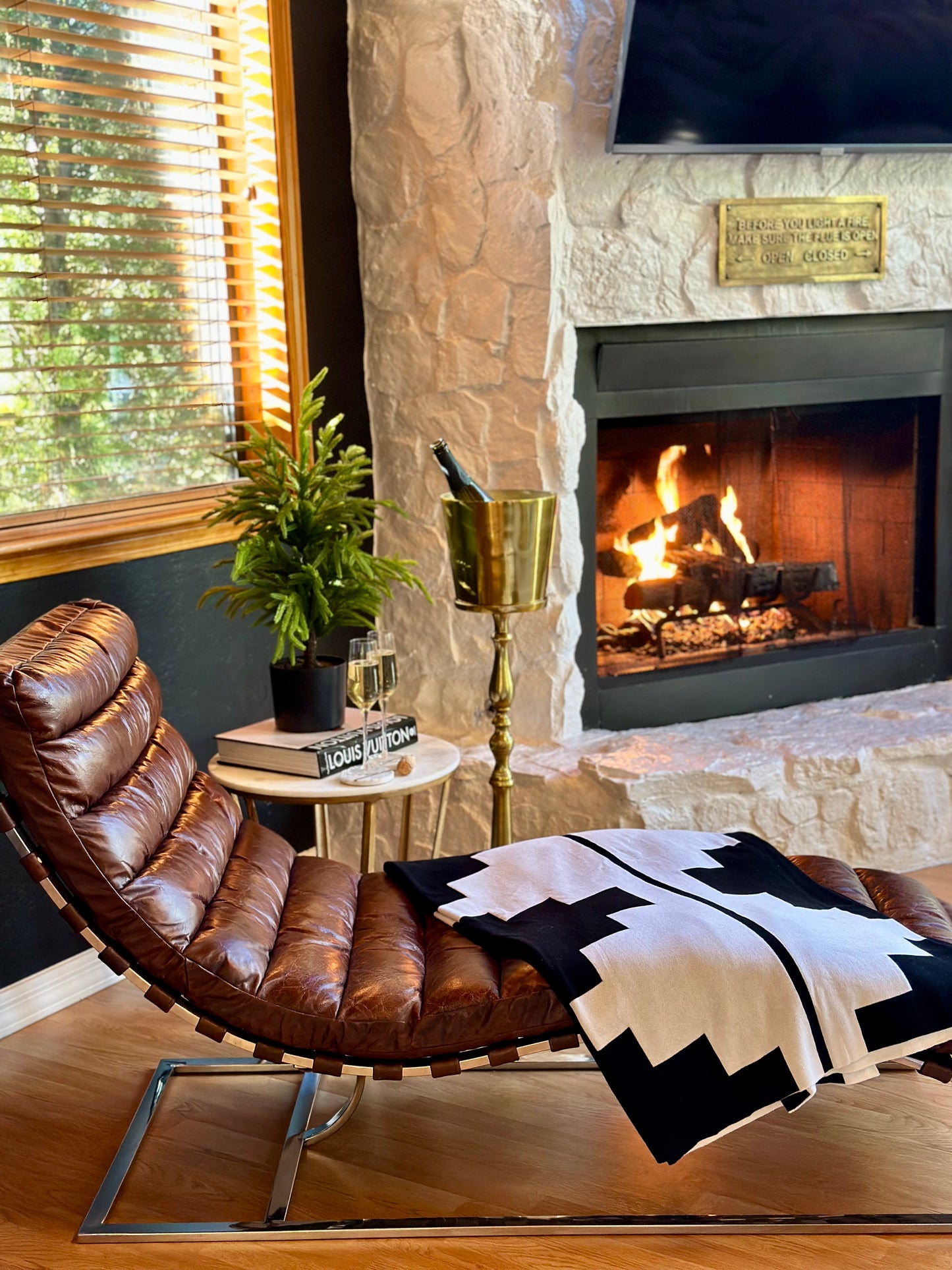 Western Grande Presidio Black + White 100% Cotton  54"x74" Oversized Throw Blanket