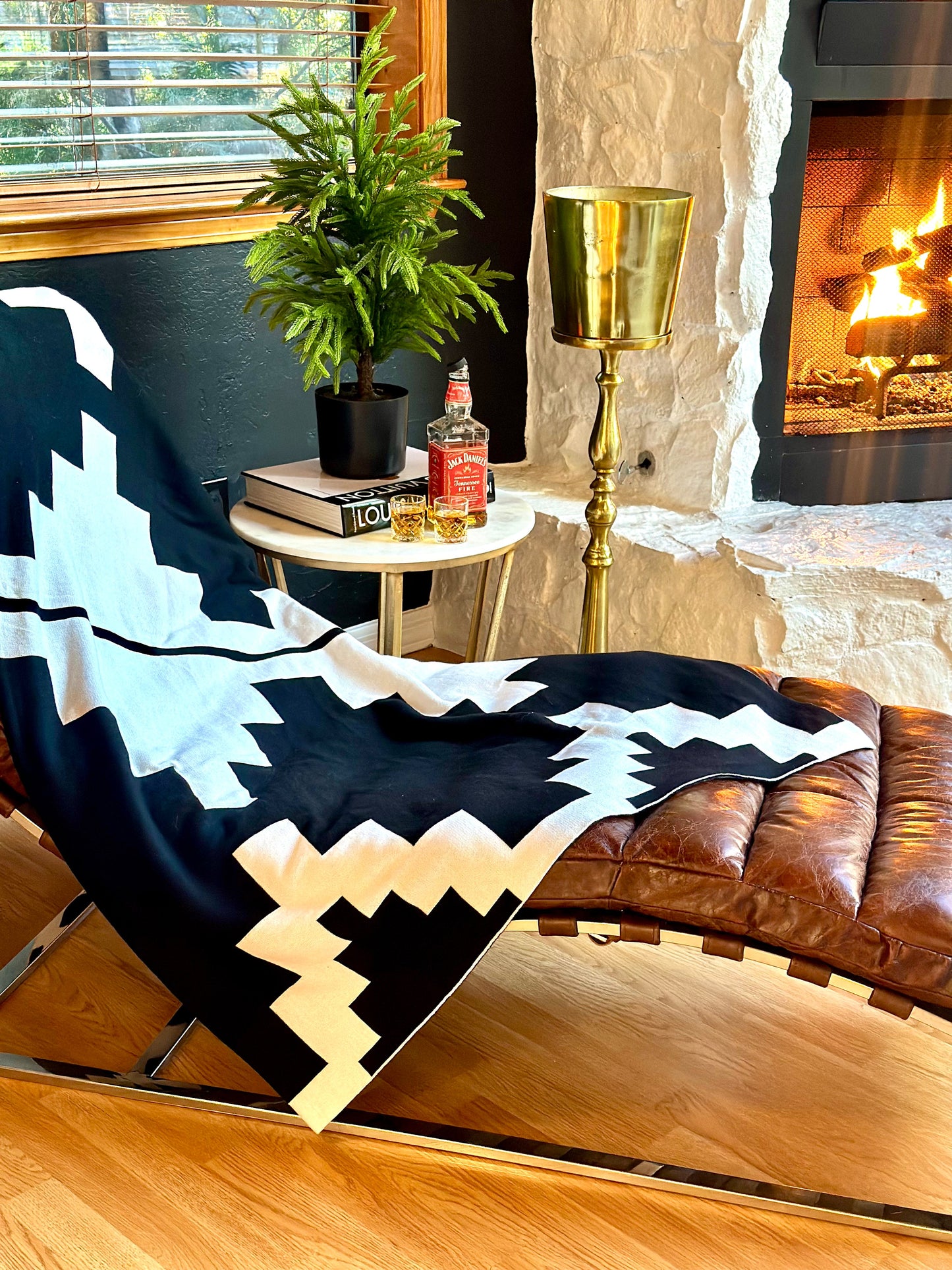 Western Grande Presidio Black + White 100% Cotton  54"x74" Oversized Throw Blanket