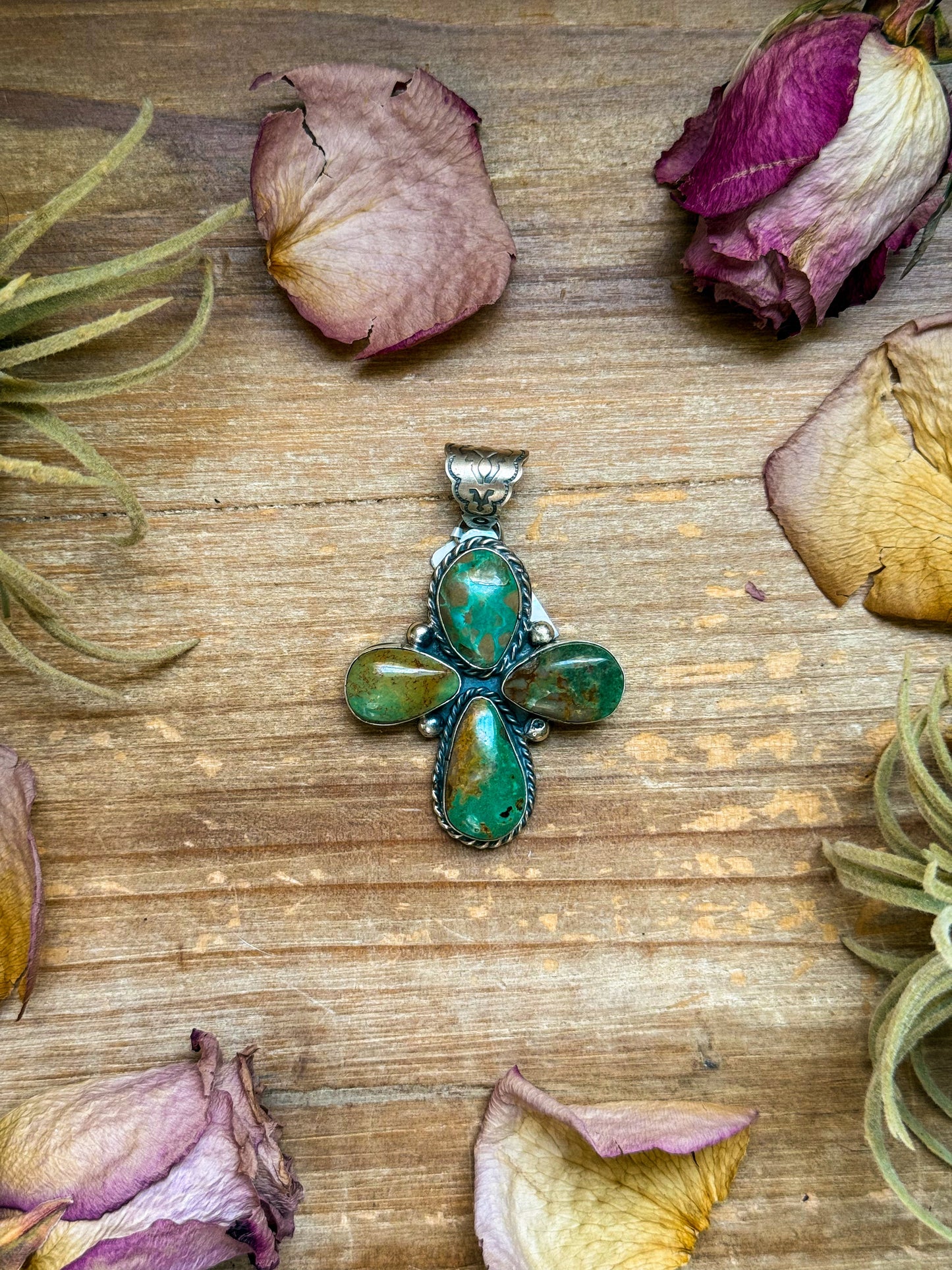 Sterling Silver Green Turquoise Cross Pendant