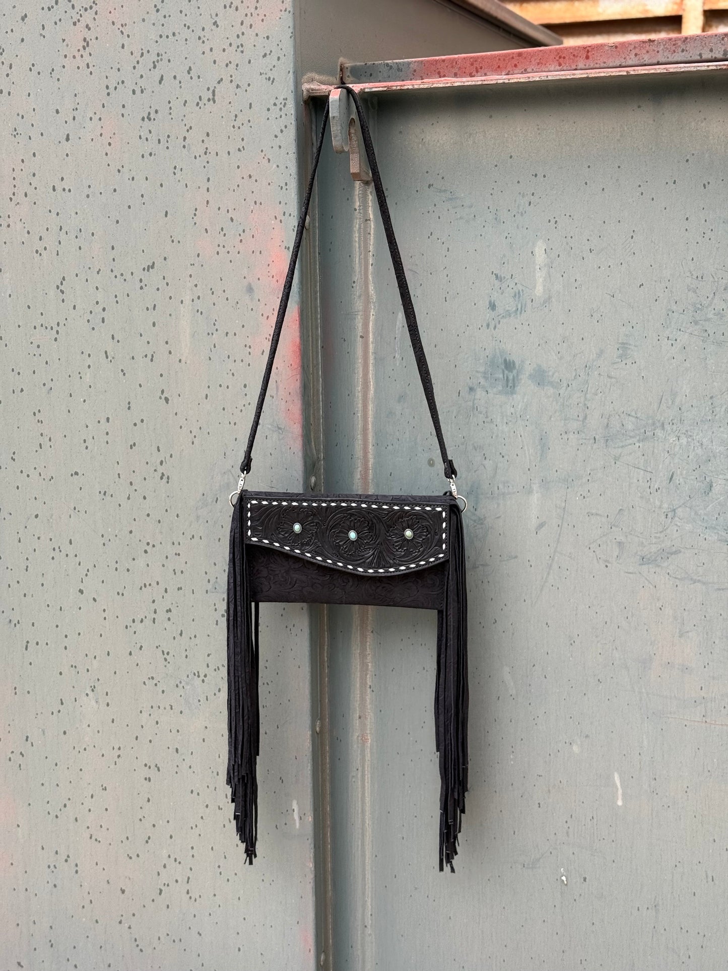 Alamo Saddlery Fringe Clutch- Turquoise Stone (black)
