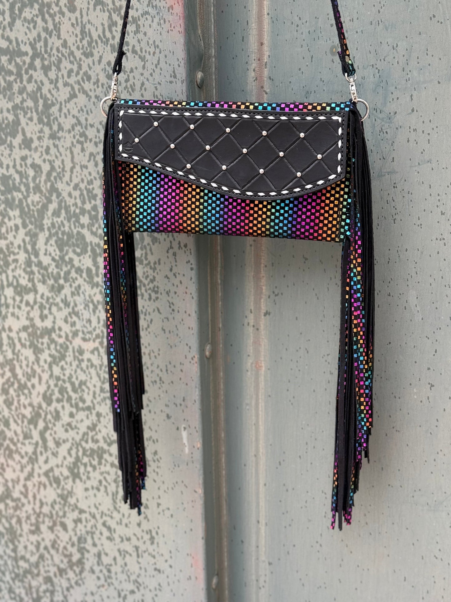 Alamo Saddlery Fringe Clutch- Neon Rodeo