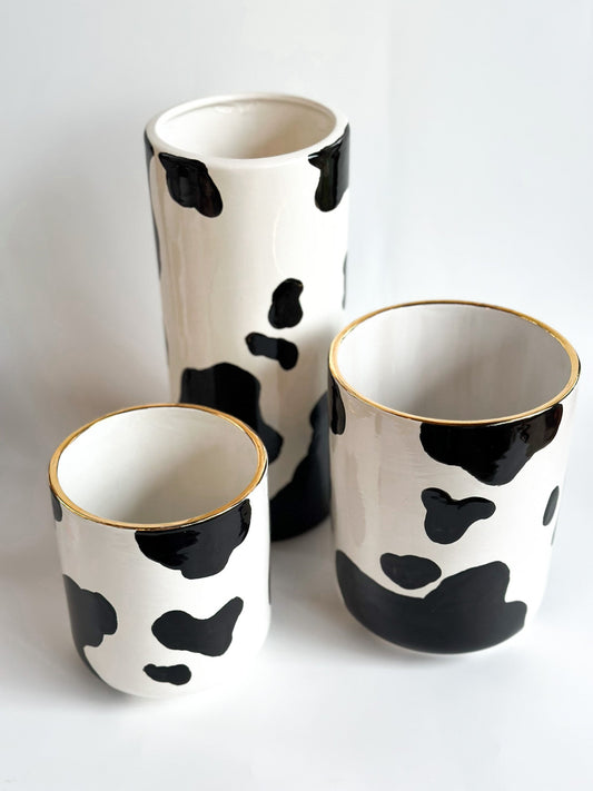 Cow Print Large Vase/Utensil Holder choice of colors