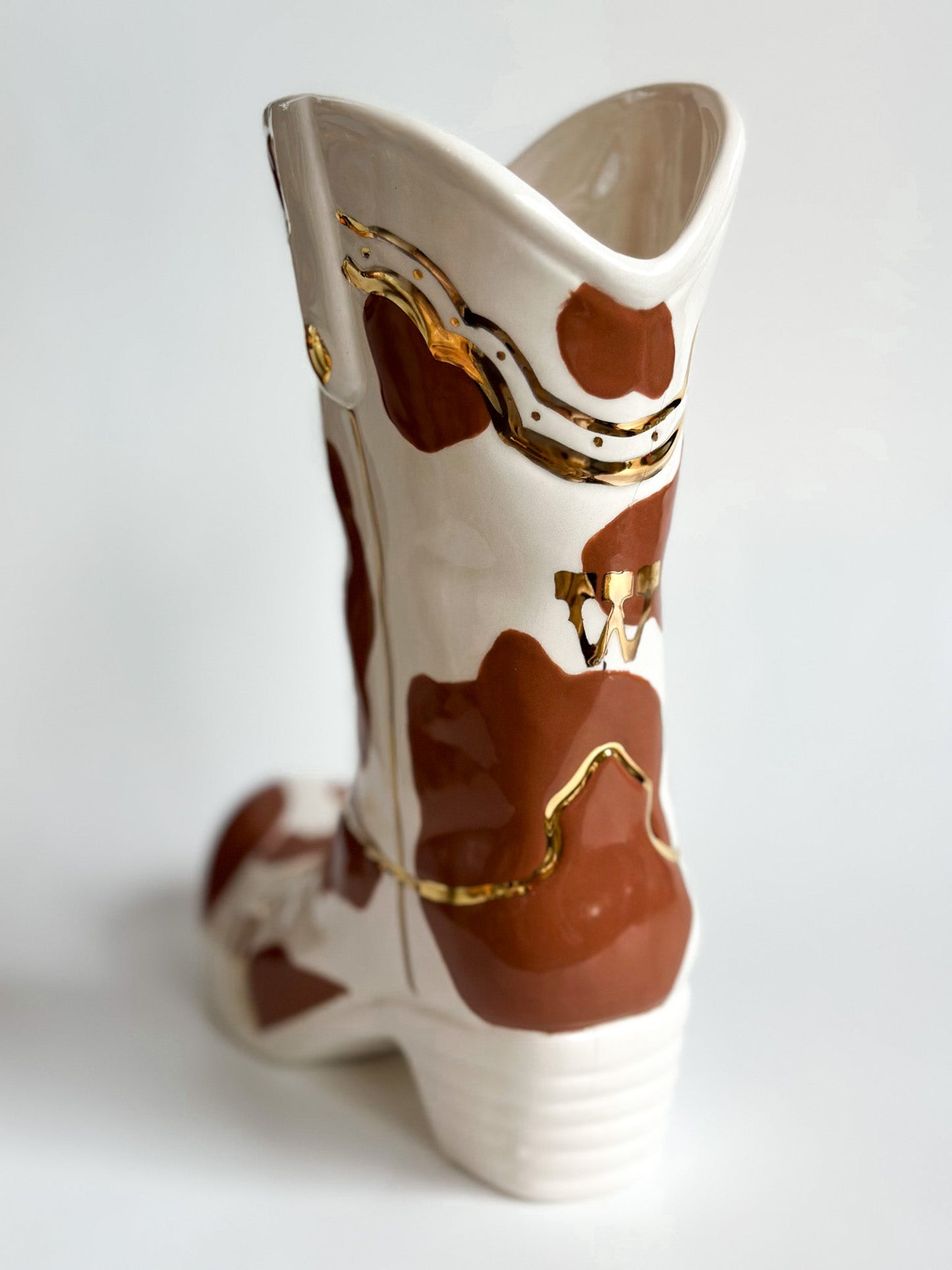 Monogrammed Cow Print Cowboy Boot Vase Made in America choice of colors
