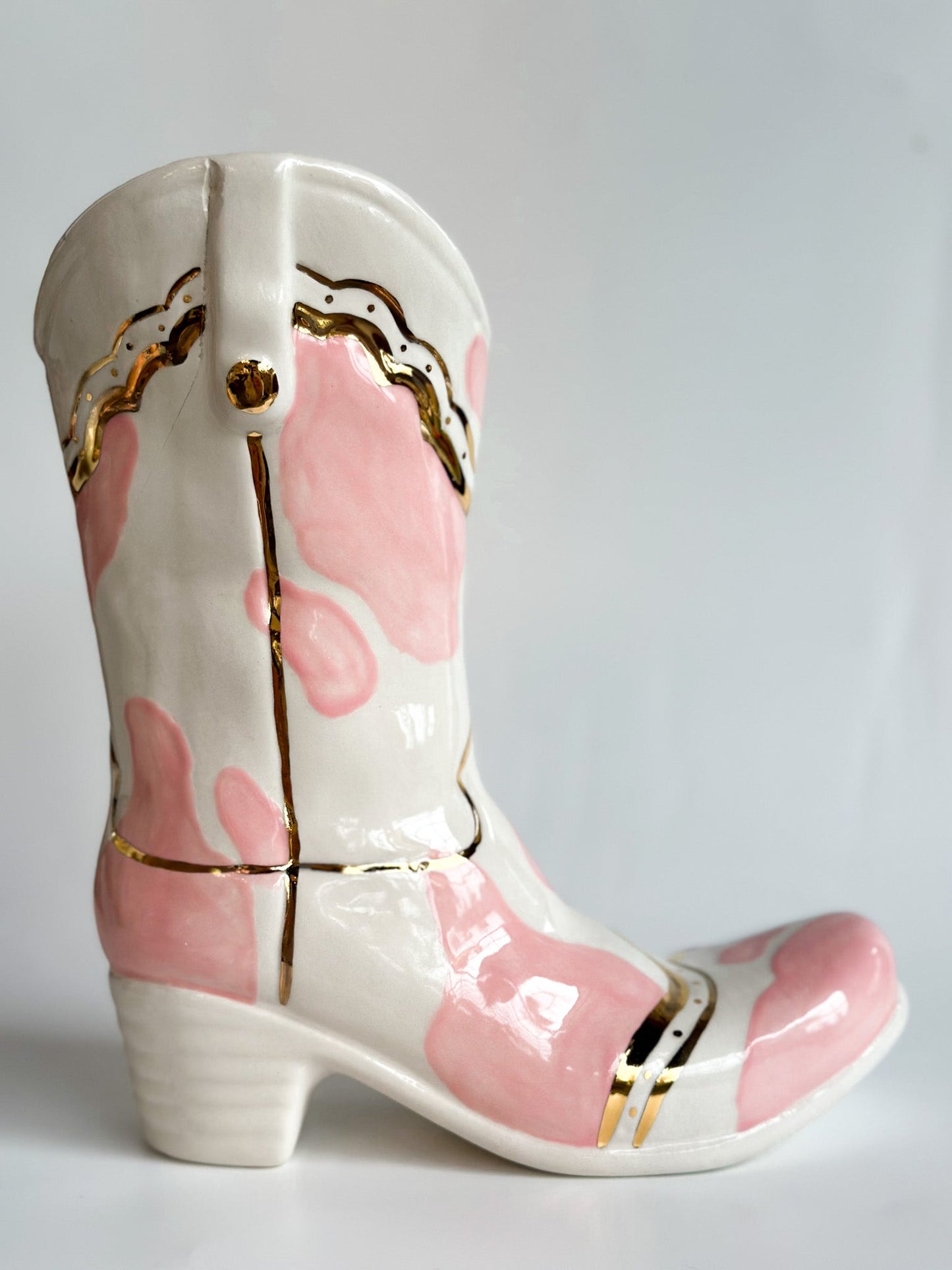 Monogrammed Cow Print Cowboy Boot Vase Made in America choice of colors