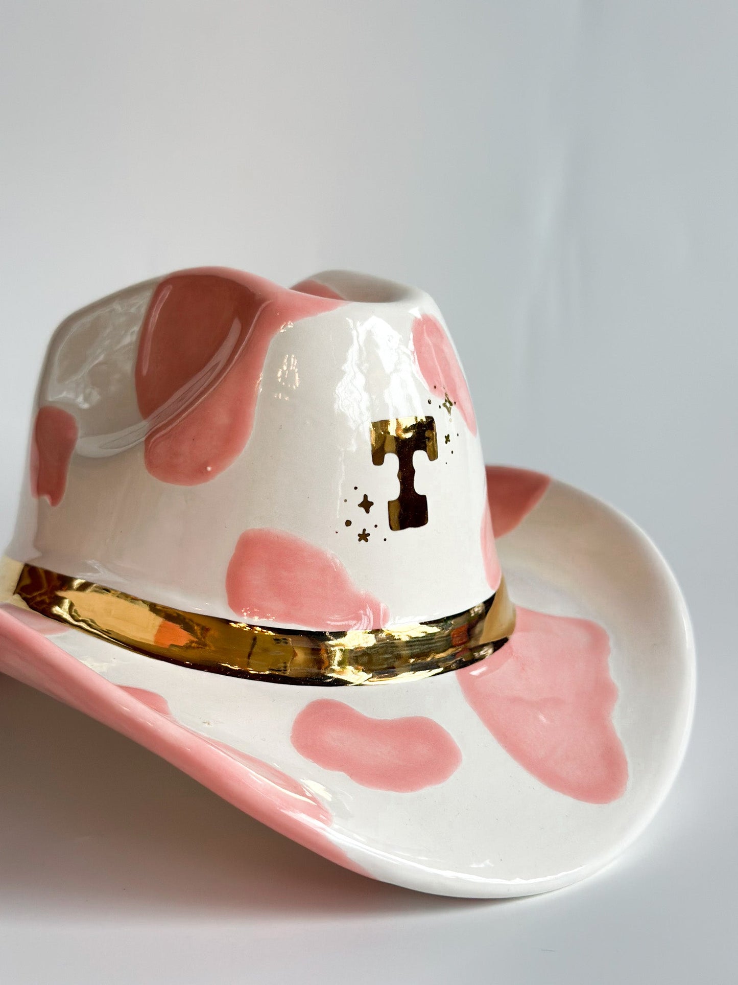 Monogrammed Ceramic Cow Print Cowboy Hat choice of colors
