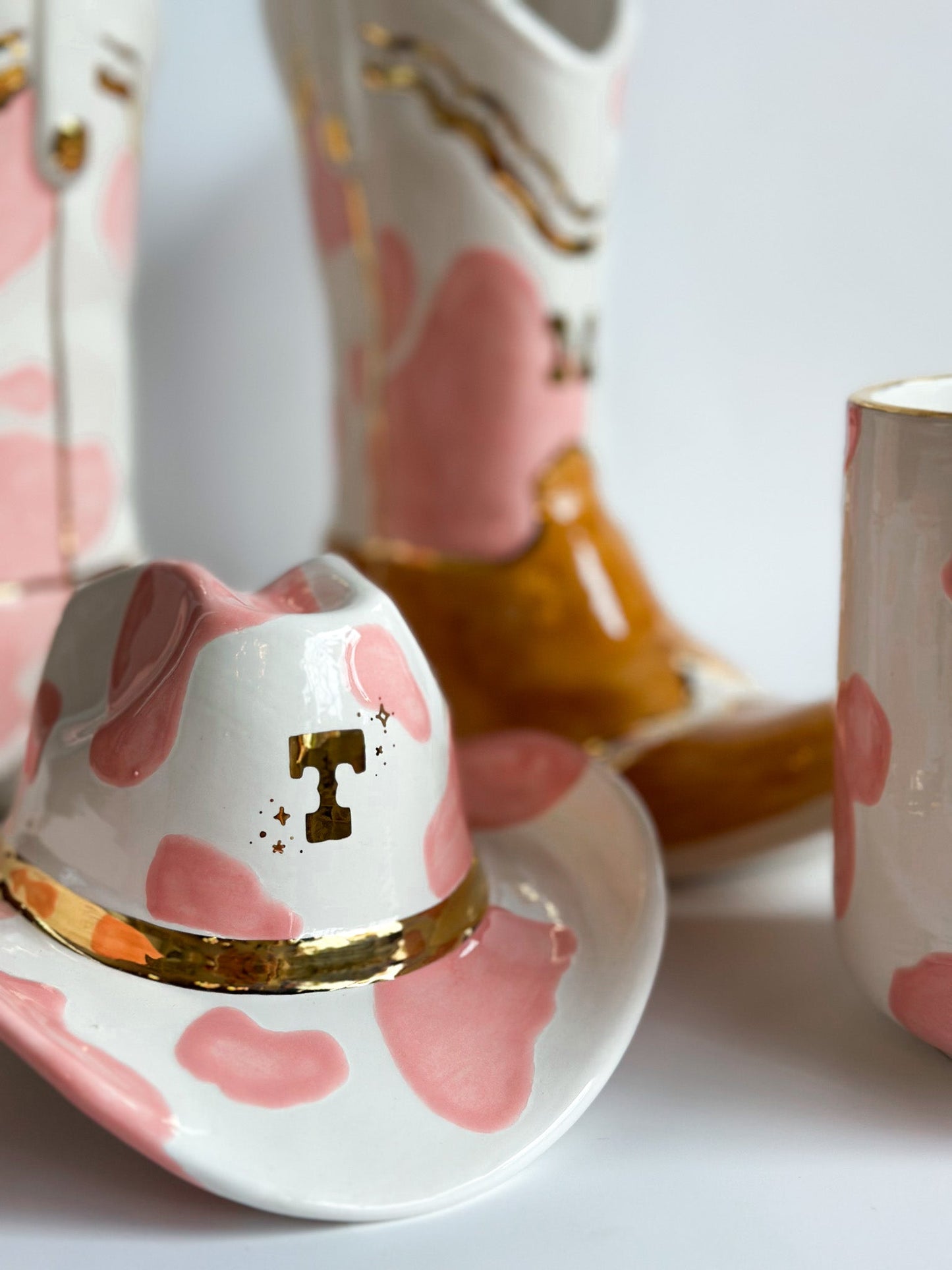 Monogrammed Ceramic Cow Print Cowboy Hat choice of colors