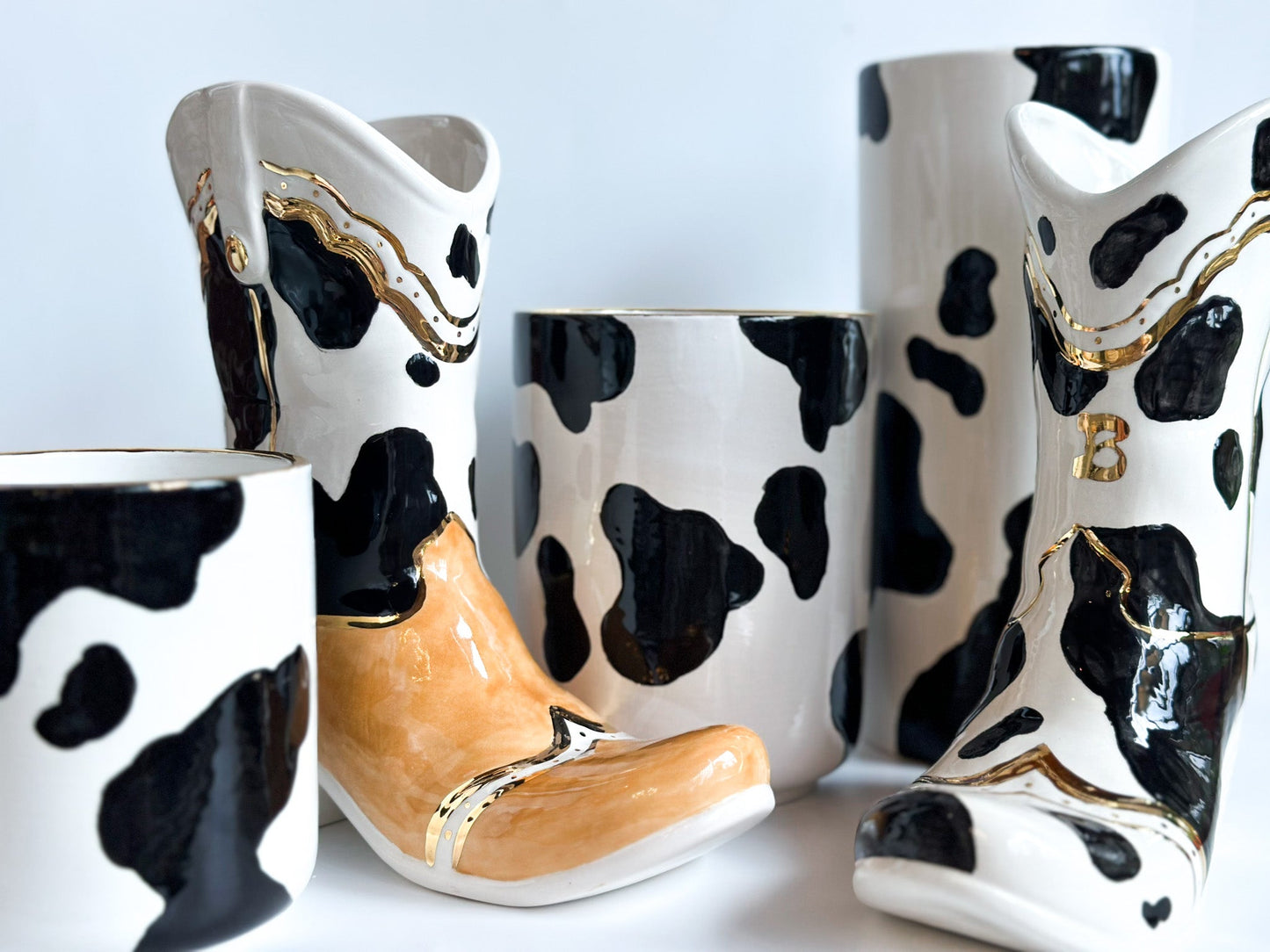 Cow Print Large Vase/Utensil Holder choice of colors