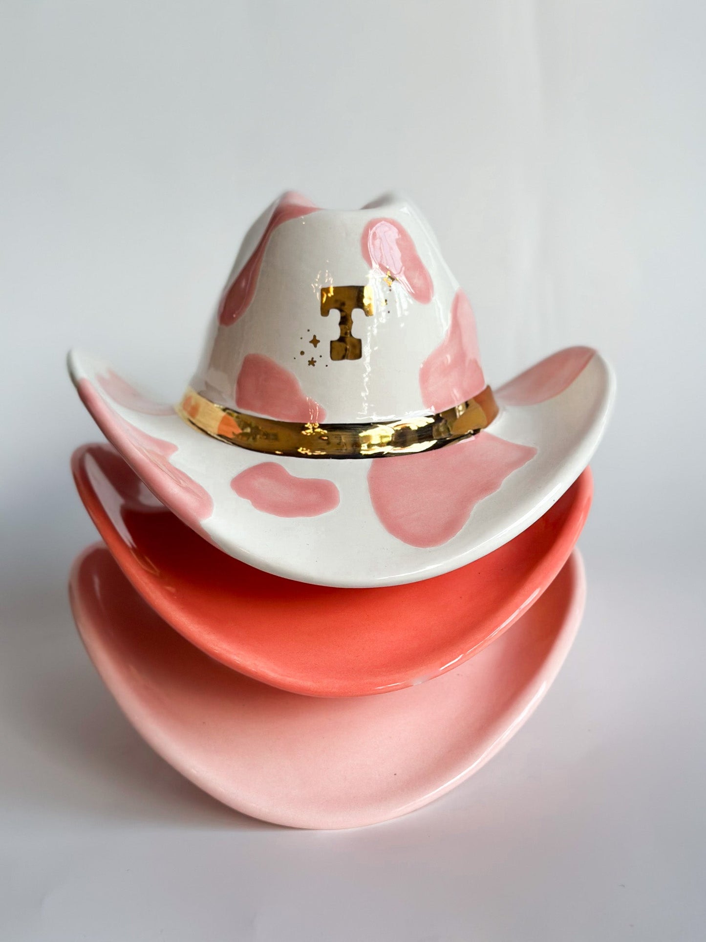 Monogrammed Ceramic Cow Print Cowboy Hat choice of colors