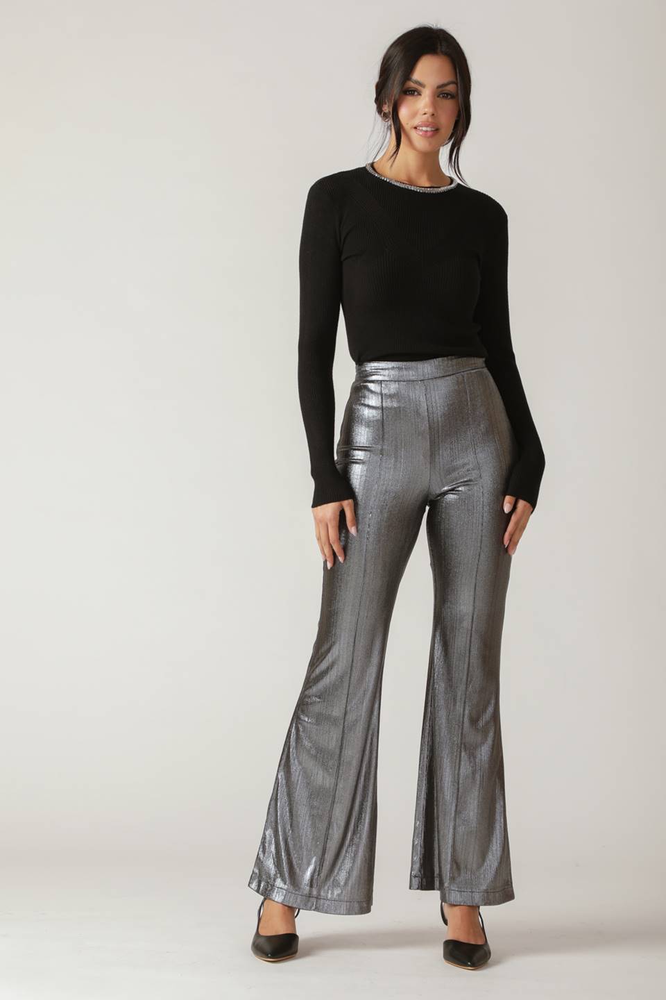 Flirty Vibes Foil Coated Metallic Woven Pants