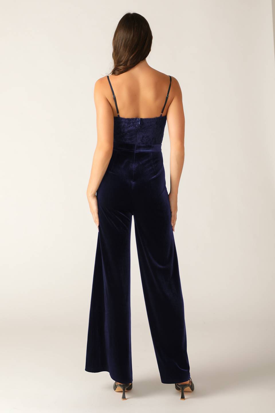 Flying Tomato Gleaming Glam Woven Lace Velvet Jumpsuit
