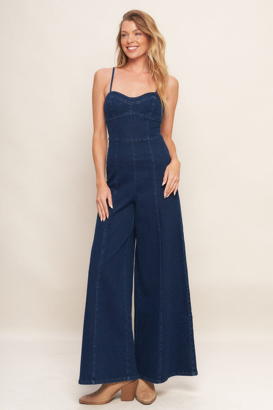 Flying Tomato Trendsetting Medium Indigo Denim Jumpsuit